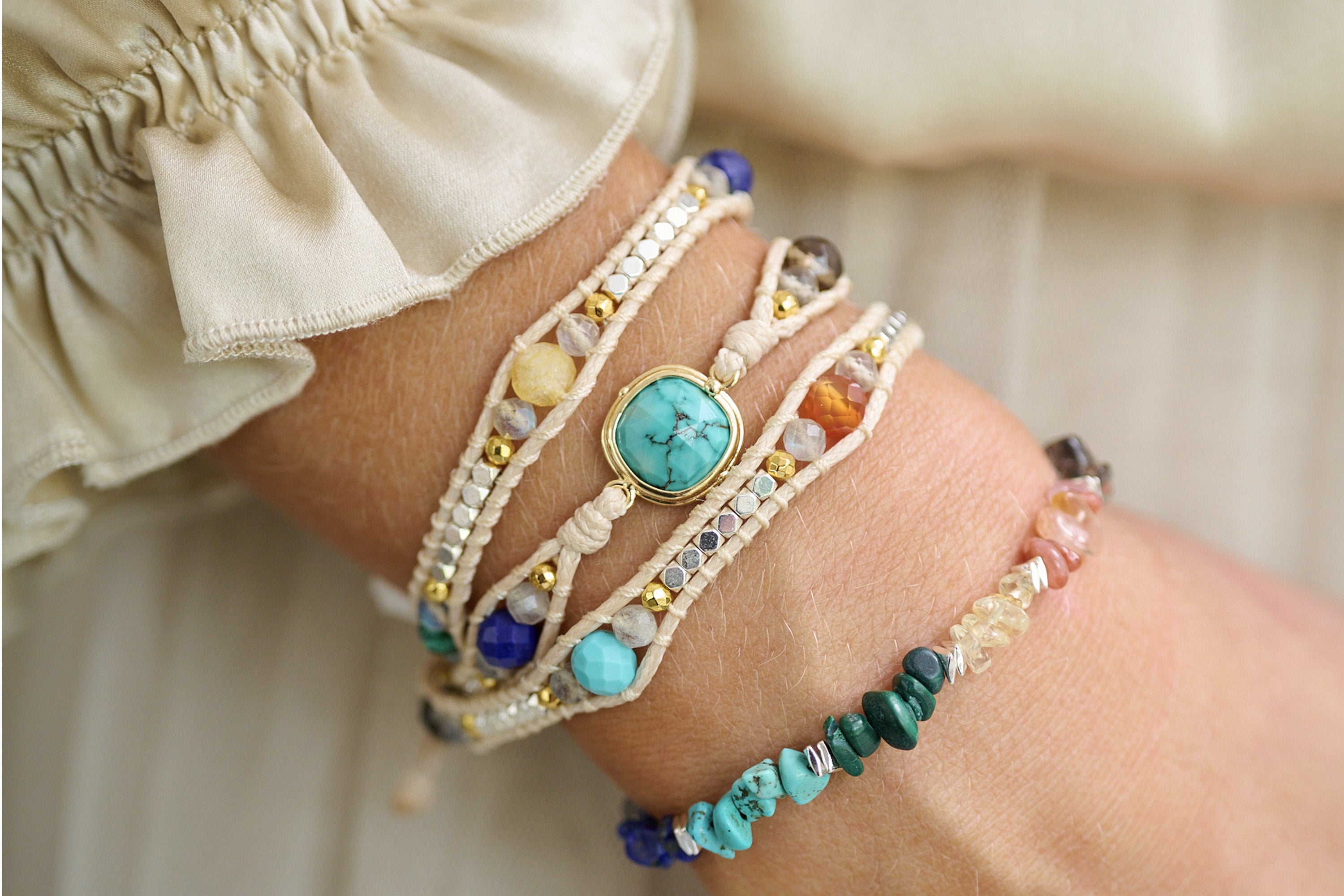 Keira Turquoise 2 Layer Gemstone Bracelet Stack