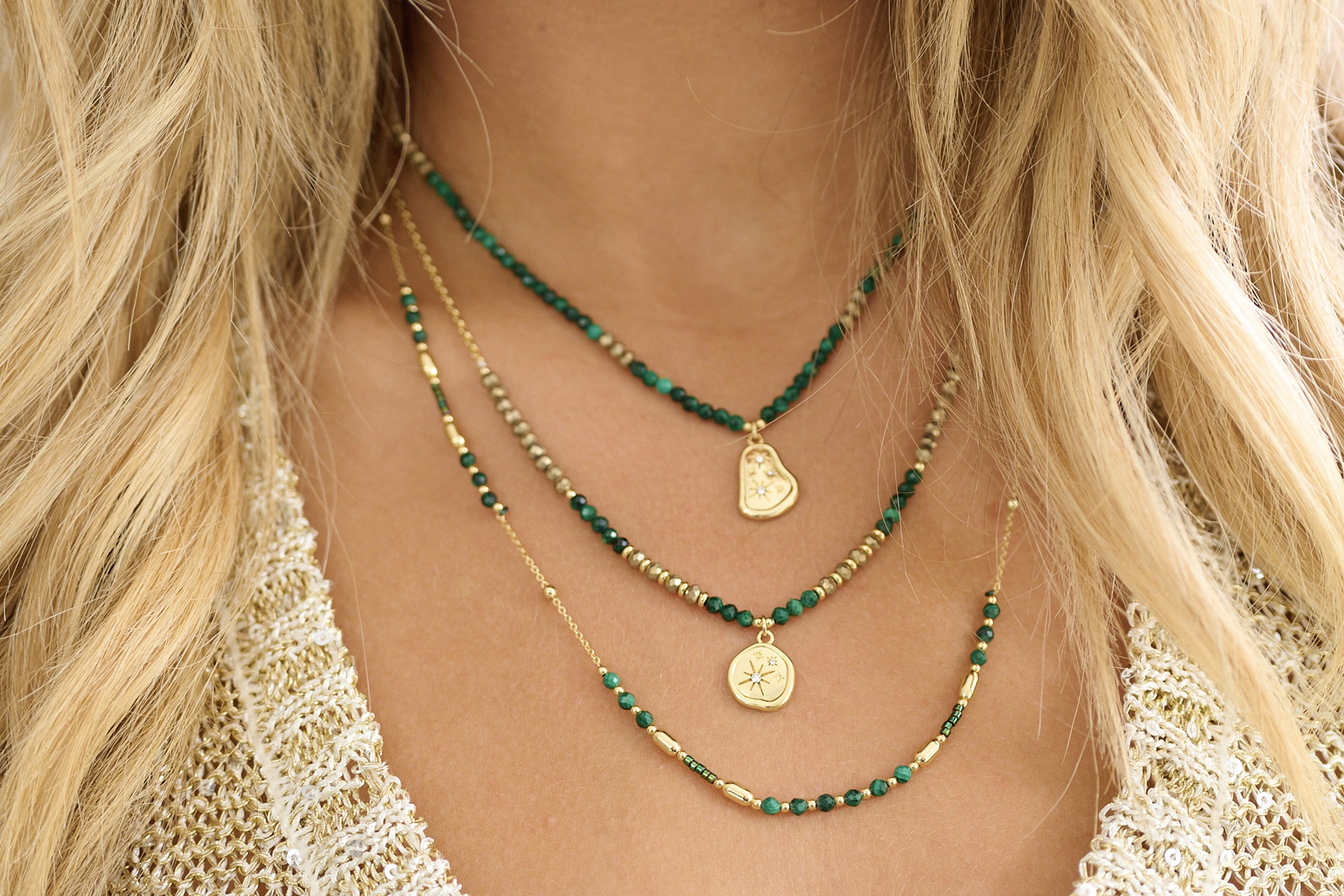 Umino Malachite Charm Gold Necklace