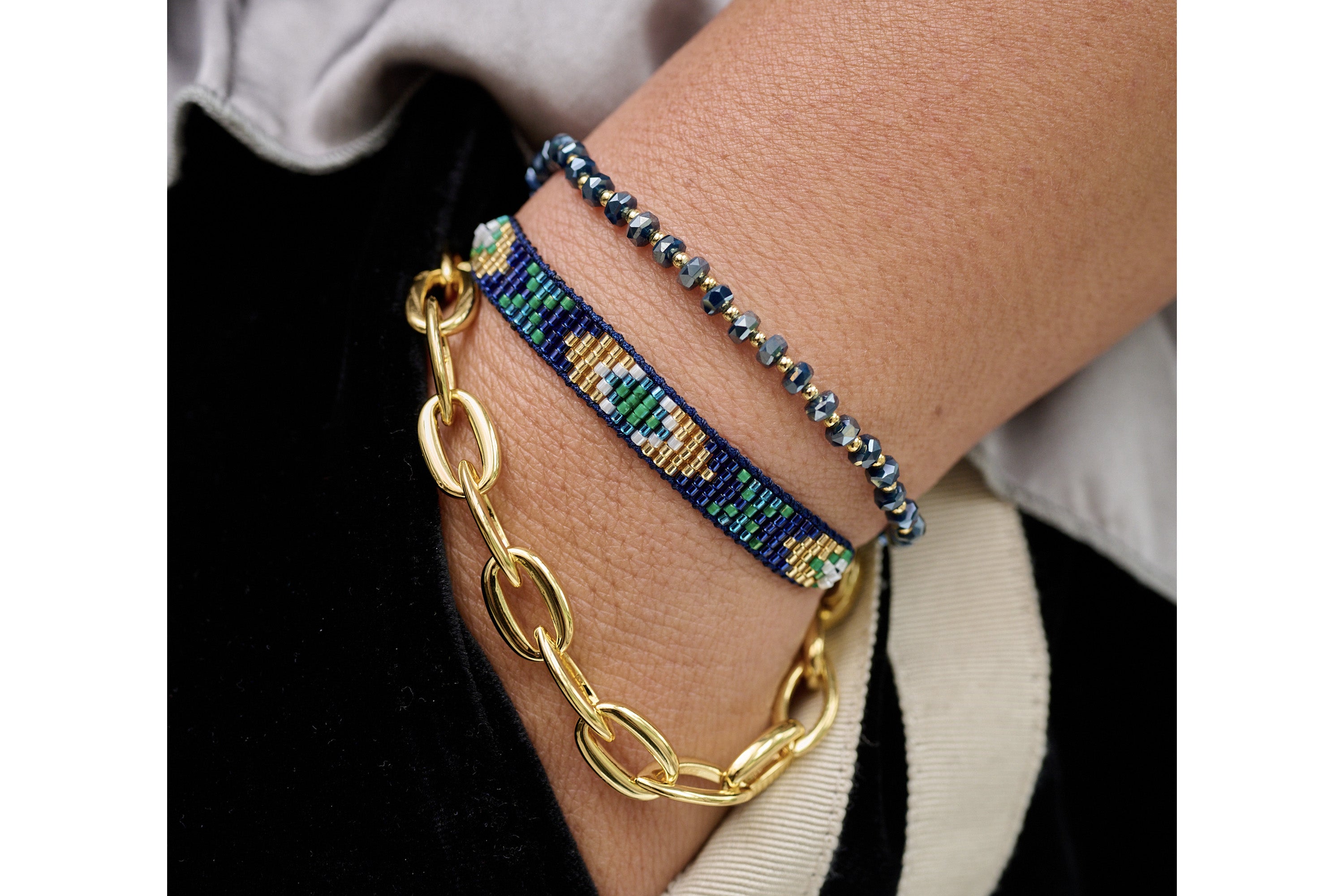 Saxe Navy 3 Layer Bracelet Stack