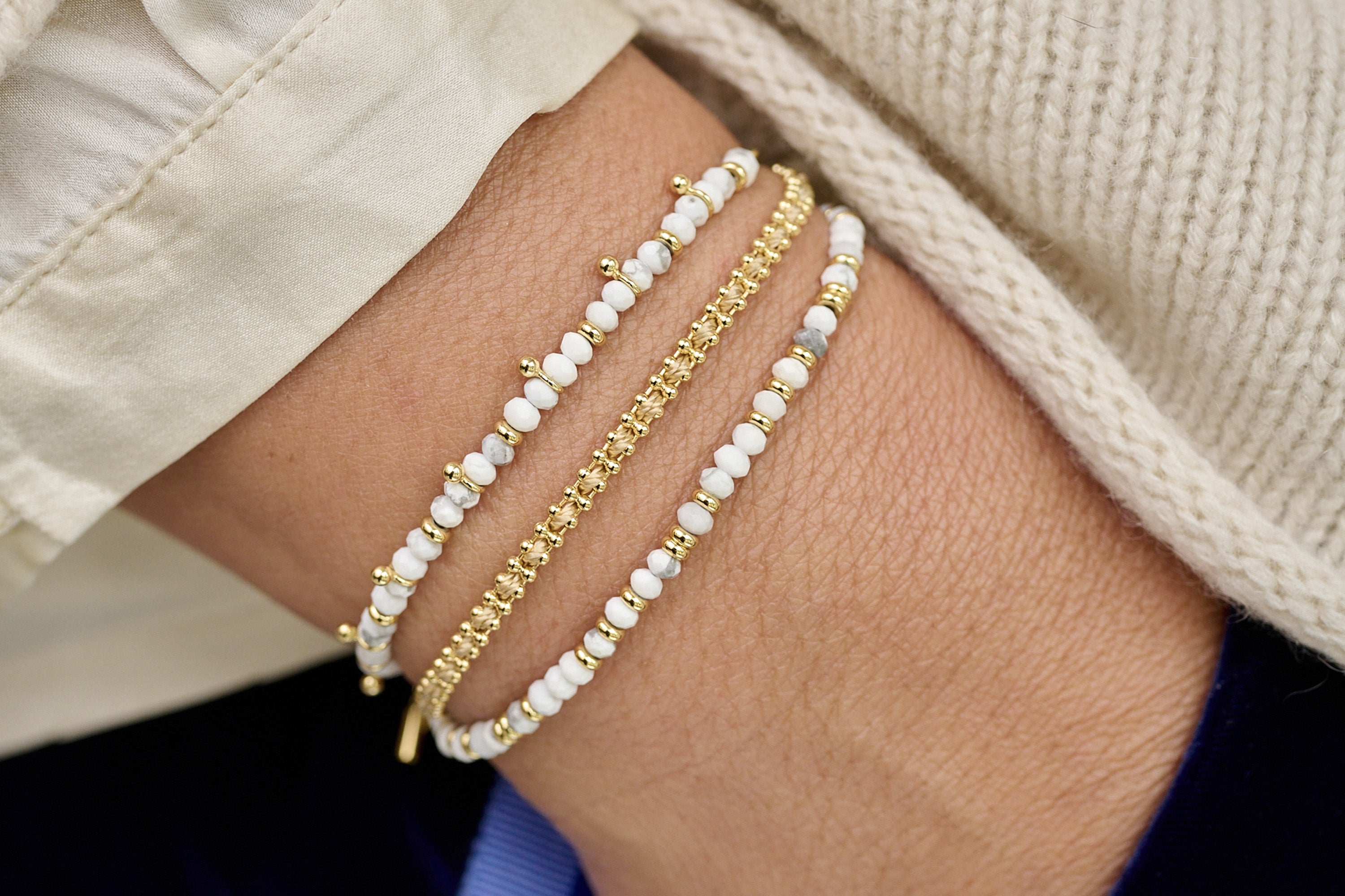 Harmony White Howlite Gold Gemstone Bracelet