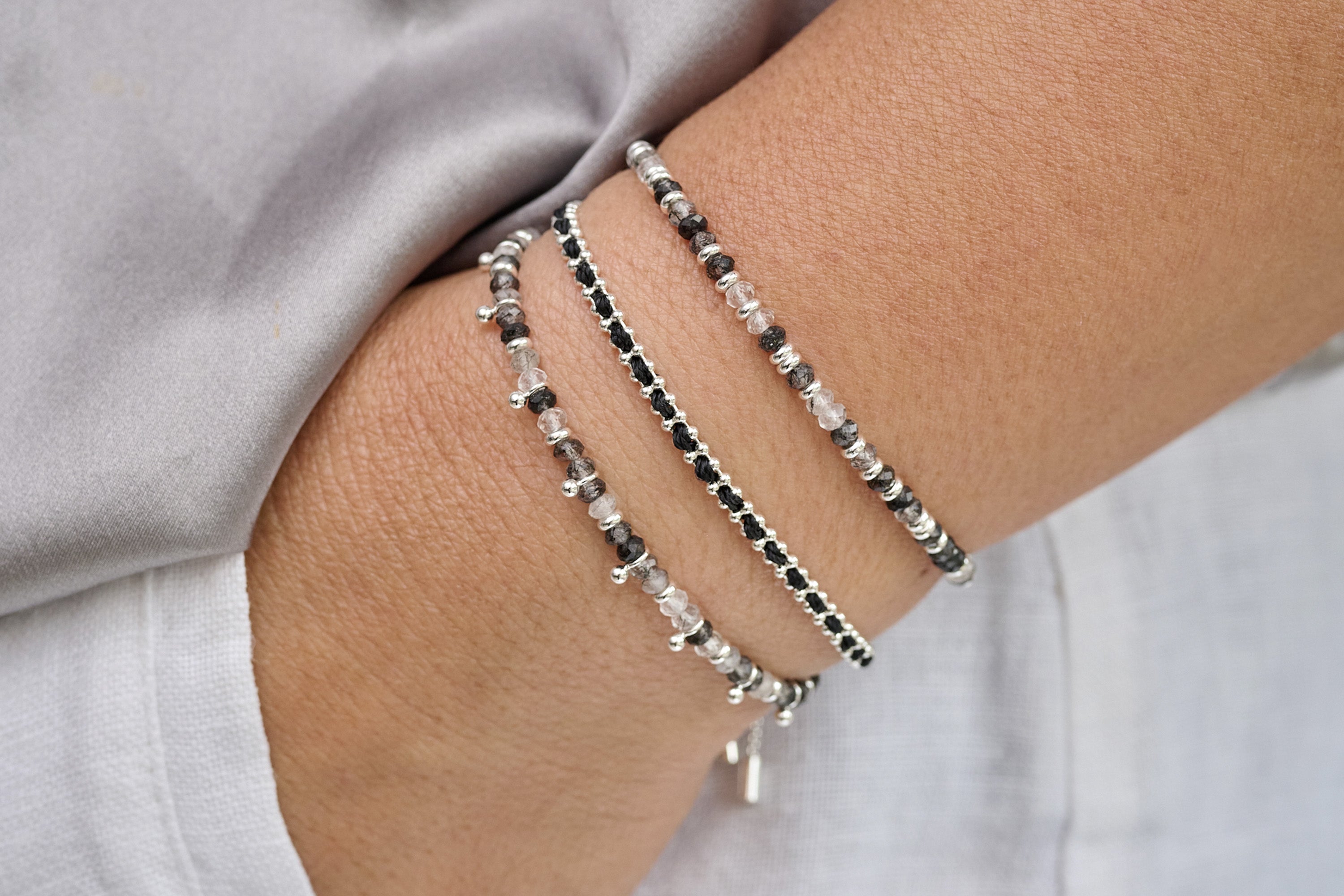 Harmony Black Rutilite Silver Gemstone Bracelet