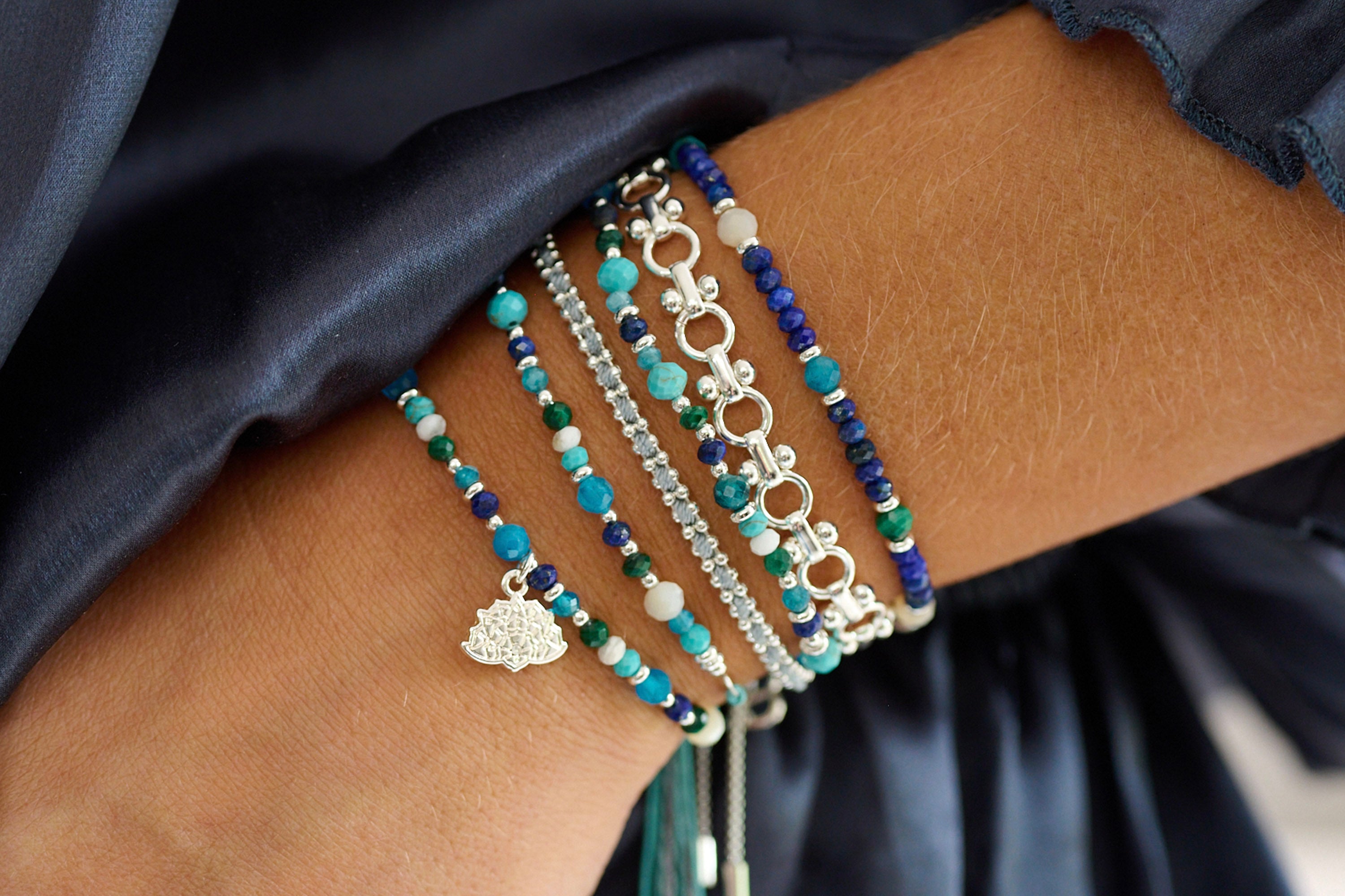 Regal Silver Pull Through Gemstone Bracelet