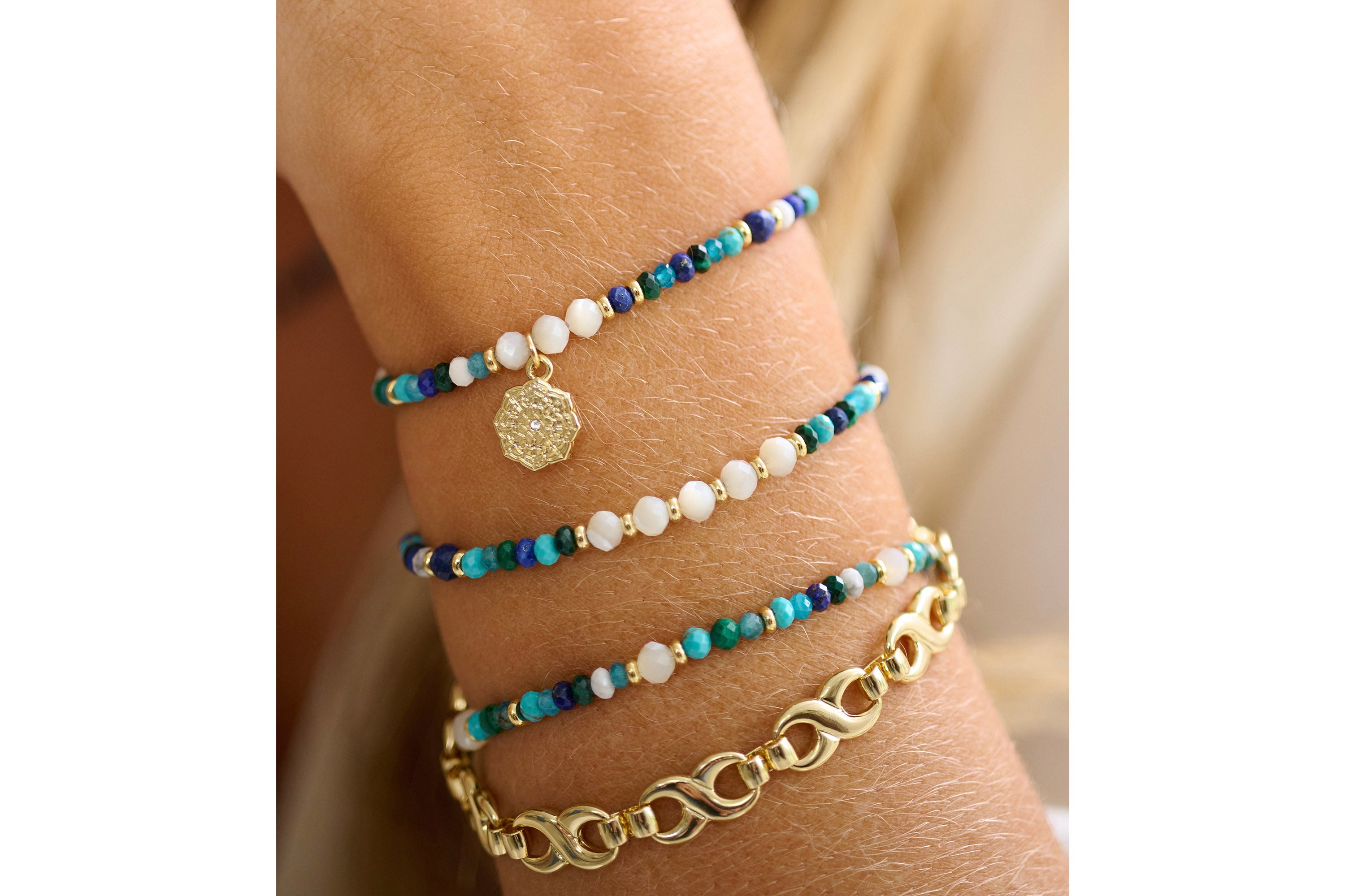 Berry Gold 3 Layer Gemstone Bracelet Stack