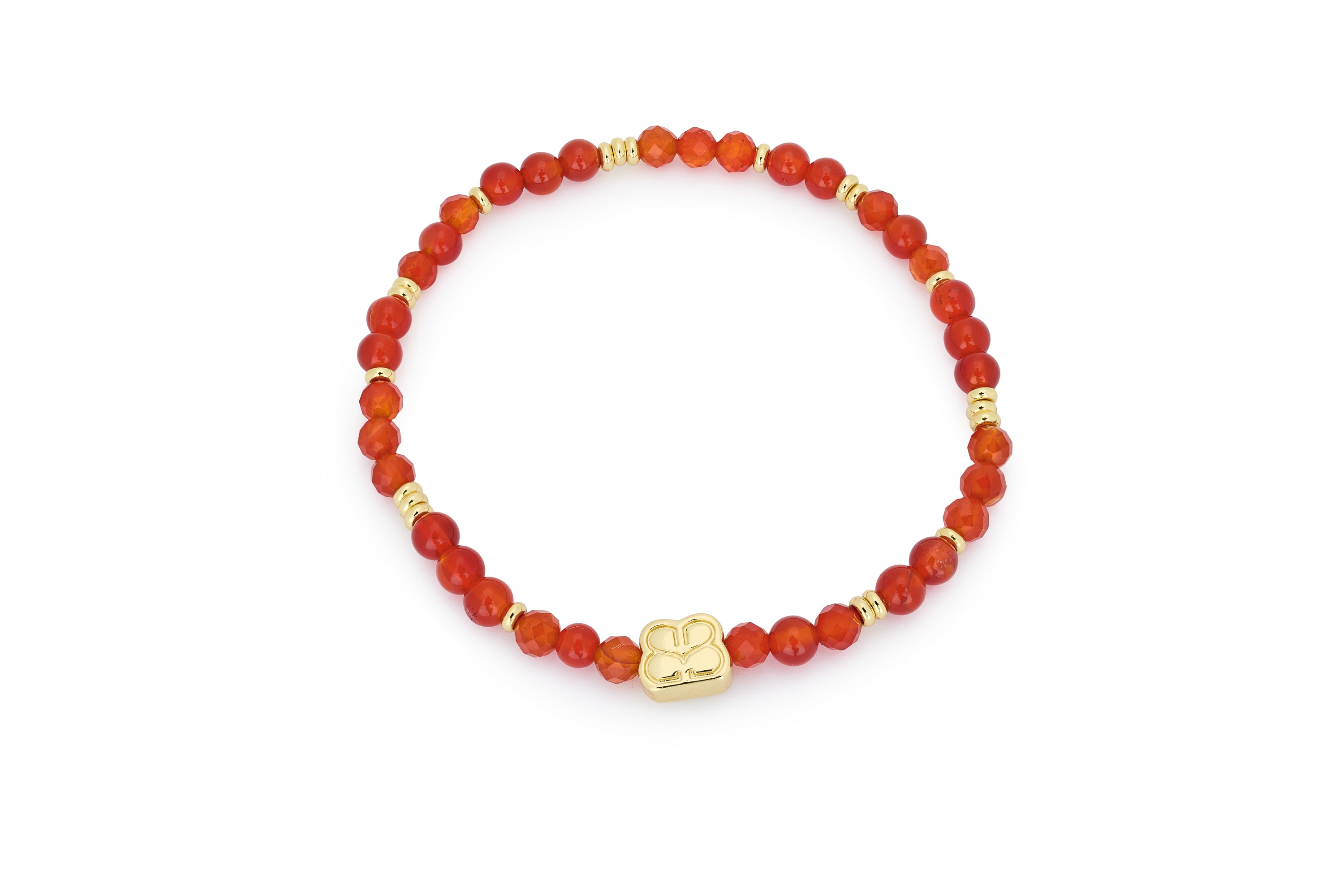 Wonder Gold & Orange Agate Gemstone Bead Bracelet featuring faceted orange agate beads, 12k gold-plated accents including the Boho Betty charm, and a comfortable stretch design.