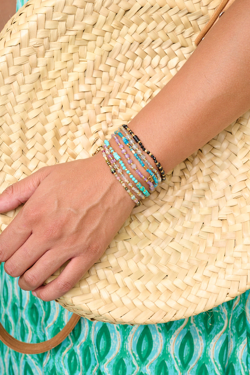 Bracelet featured on wrist with Boho Betty stacking bracelets