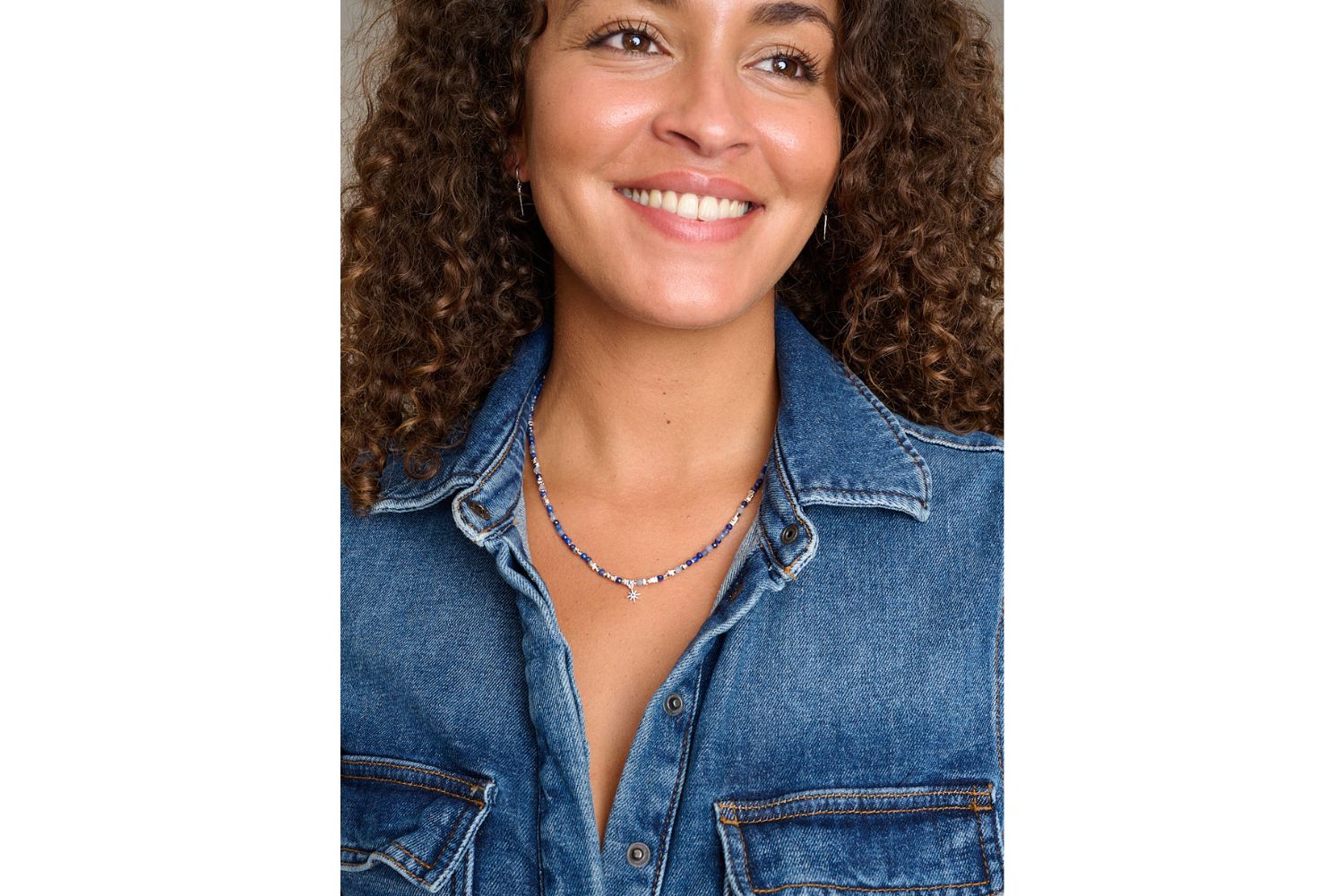 Adorn your denim look with the Kyanite Silver Yolanda Necklace to take your look from day to night!