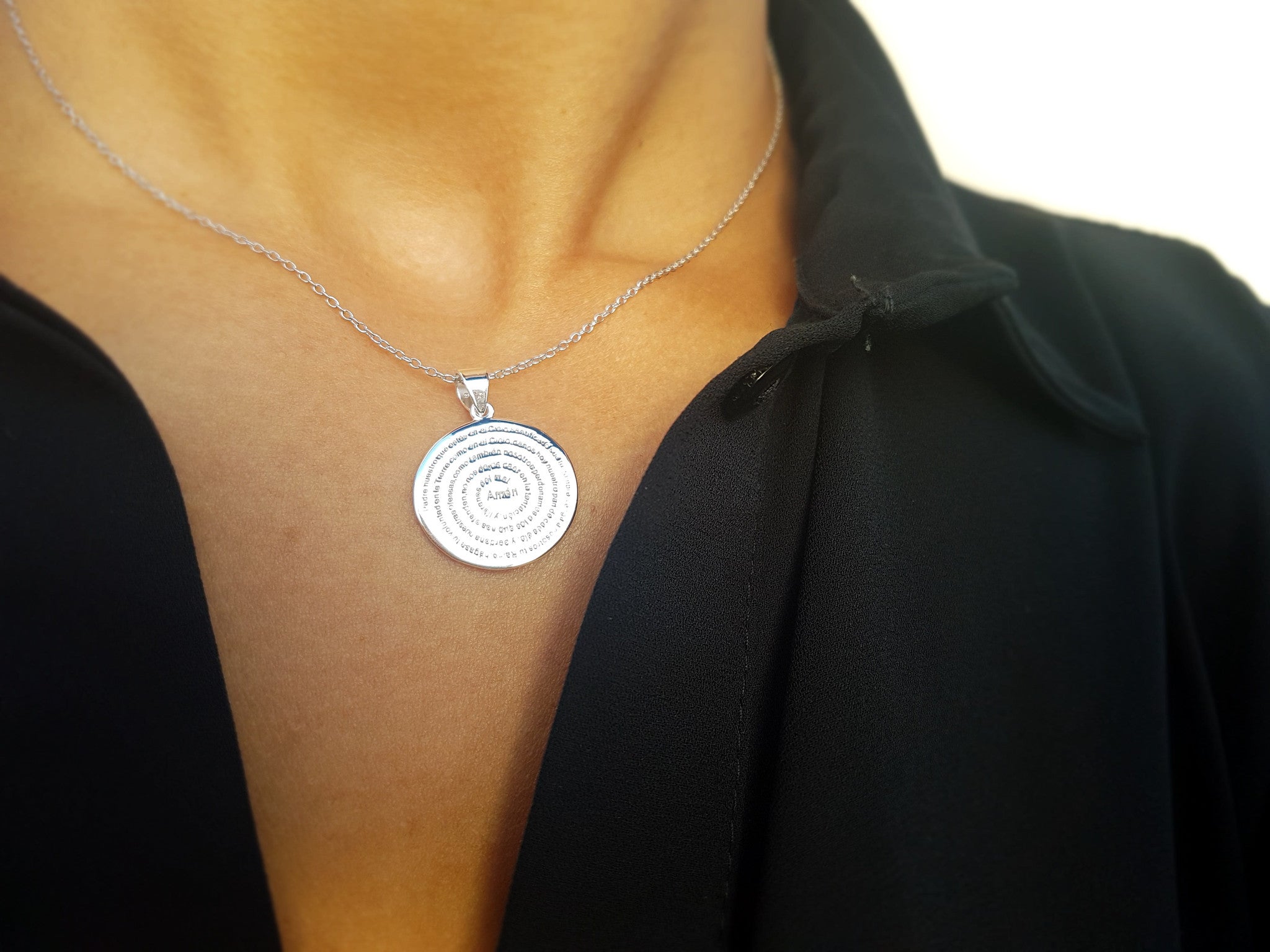 Mini Atlantic Sterling Silver Prayer Disc Necklace