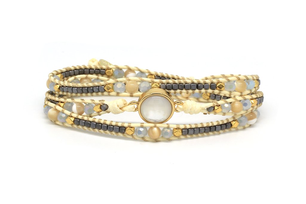 America Pearl Gemstone 3 Wrap Bracelet