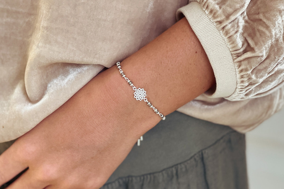 Crown Chakra Gemstone Silver Bracelet