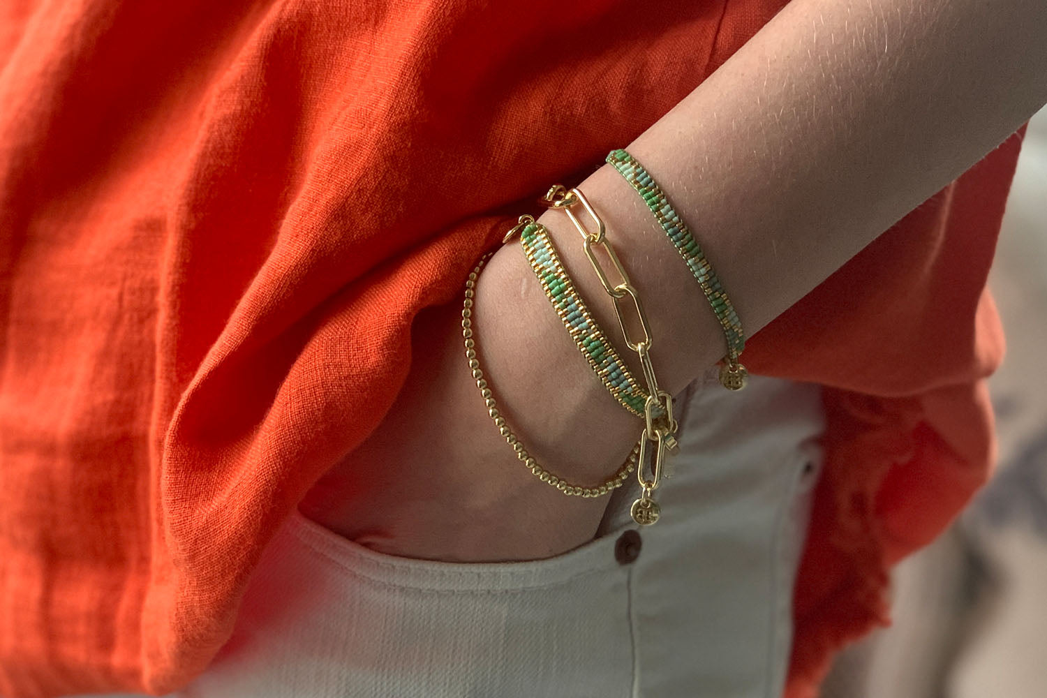 Venus Point Green & Gold Beaded Bracelet