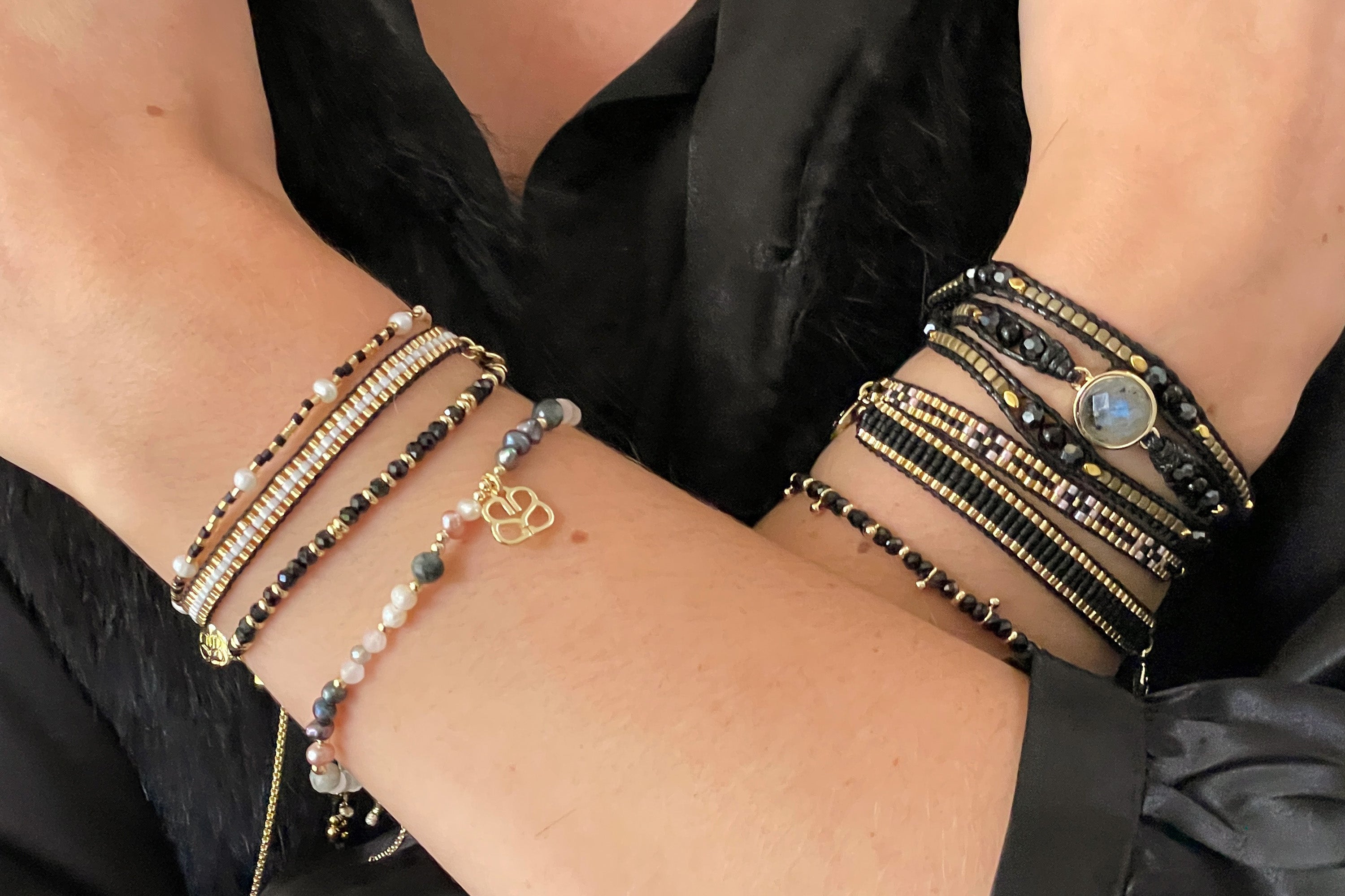 Faith Gold & Black Beaded Friendship Bracelet