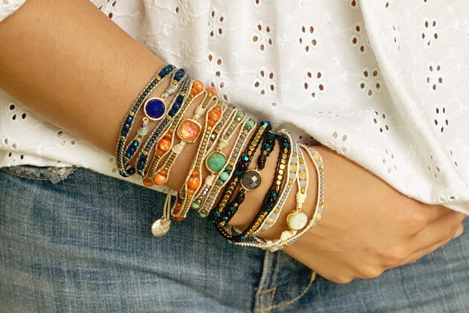 America Blue & Gold Lapis Lazuli Gemstone Wrap Bracelet