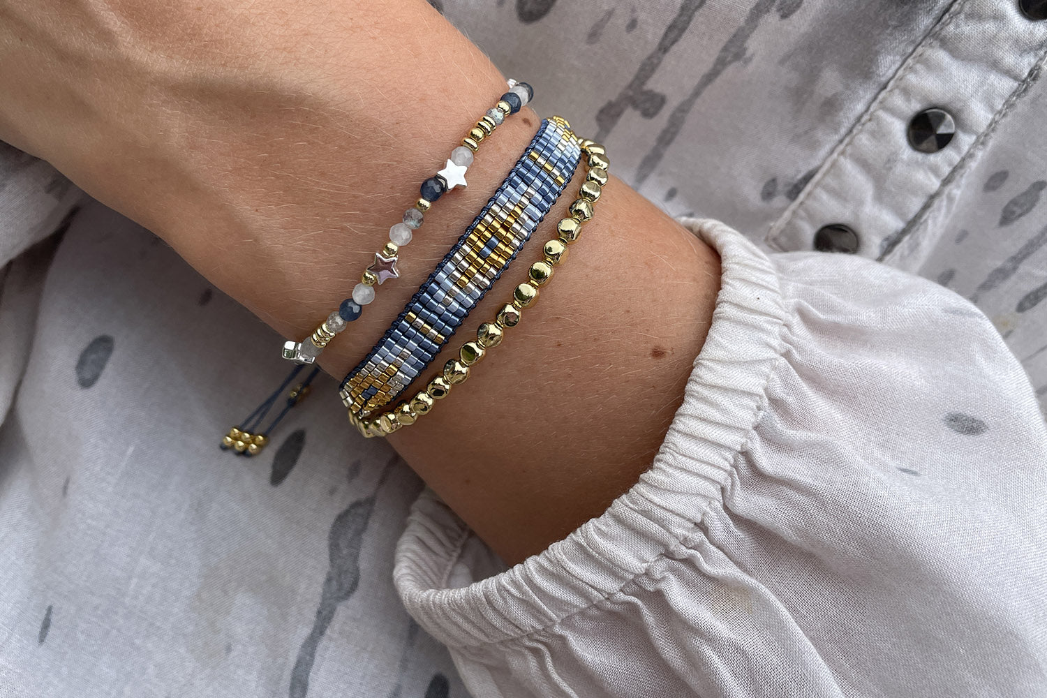 Starlight Denim Gold  Beaded Friendship Bracelet