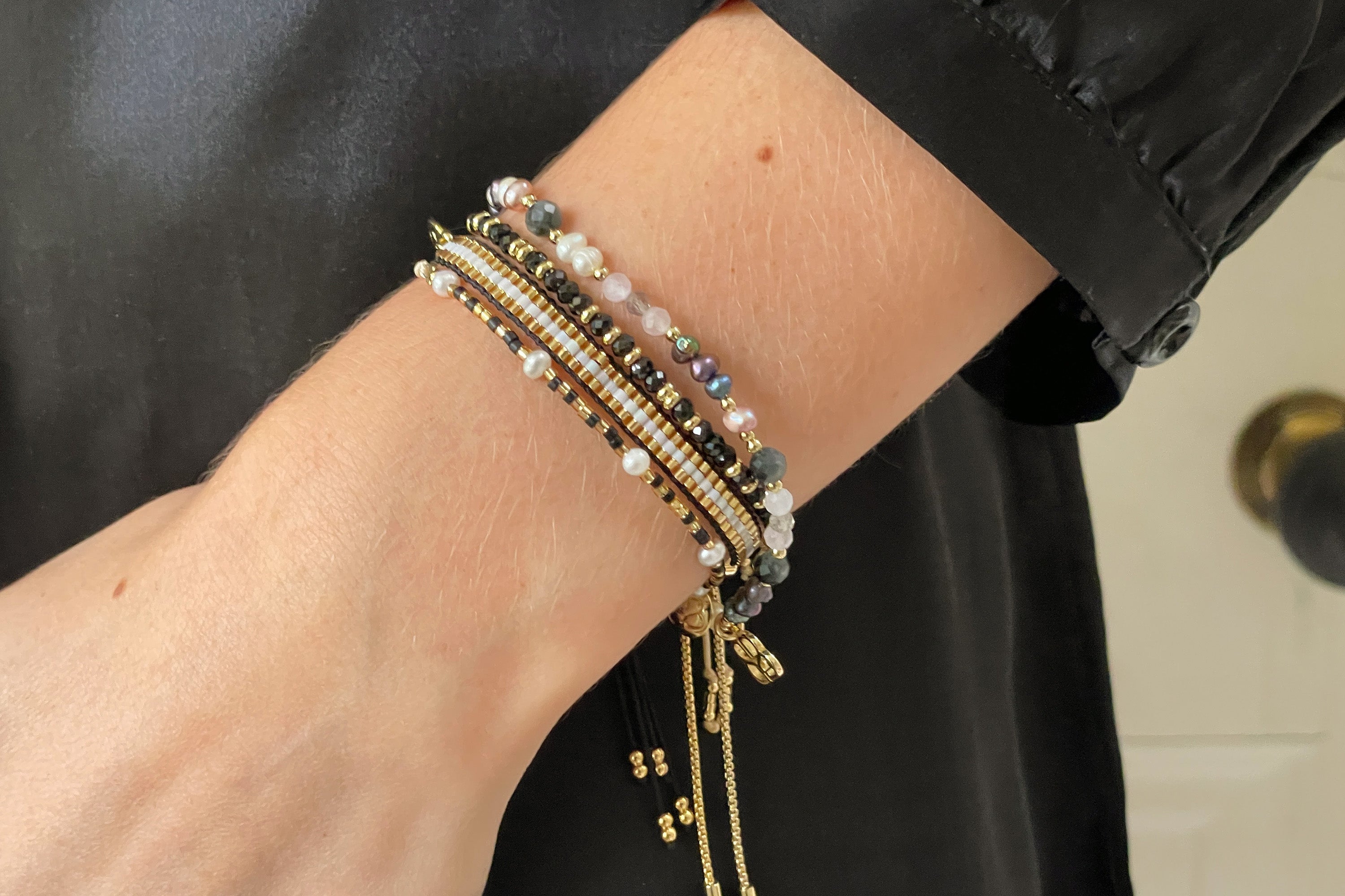 Faith Gold & Black Beaded Friendship Bracelet