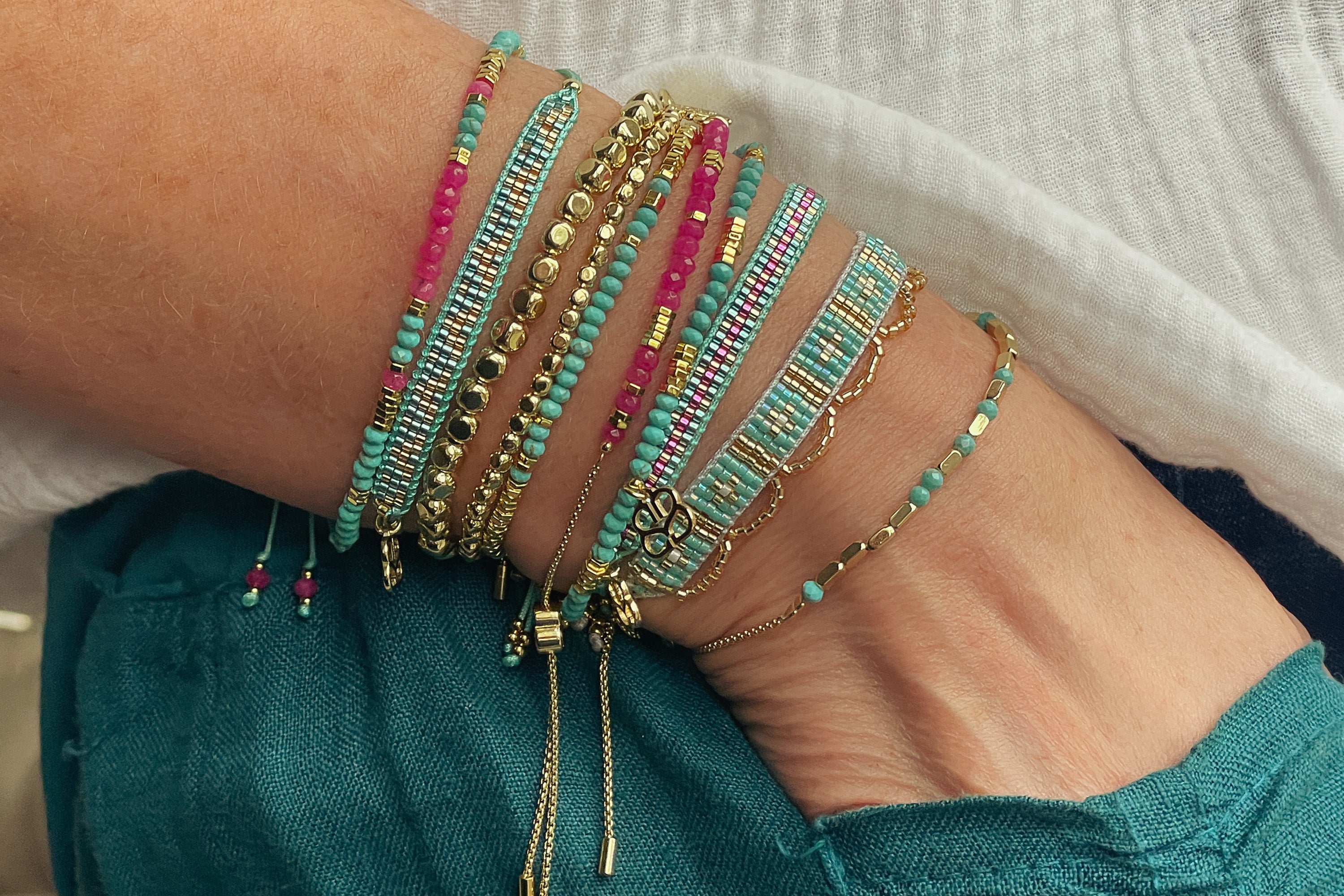 Paradise 3 Fushia Turquoise Layering Bracelet Stack