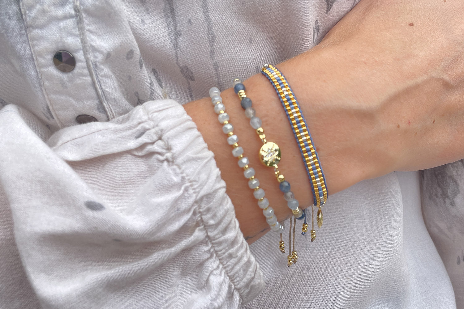 Starshine Denim Silver Beaded Friendship Bracelet