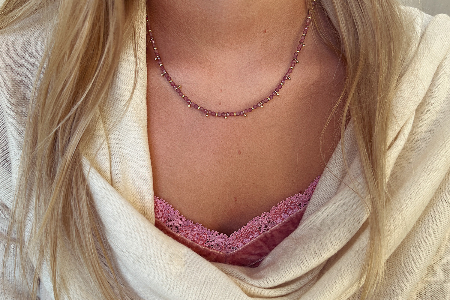 Salus Pink Tourmaline Gemstone Gold Necklace