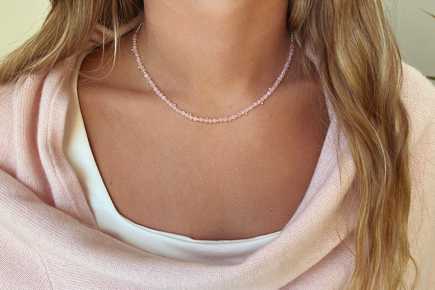 Salus Rose Quartz Gemstone Silver Necklace