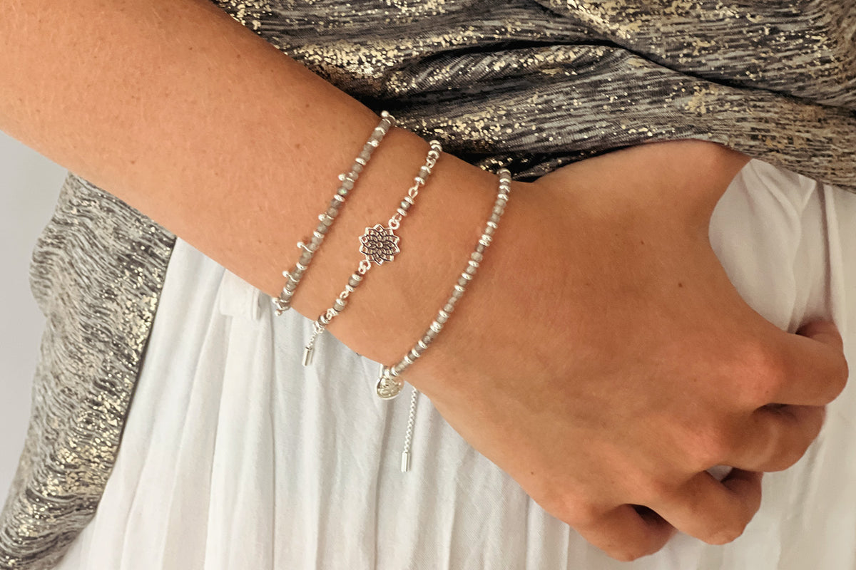 Crown Chakra Gemstone Silver Bracelet