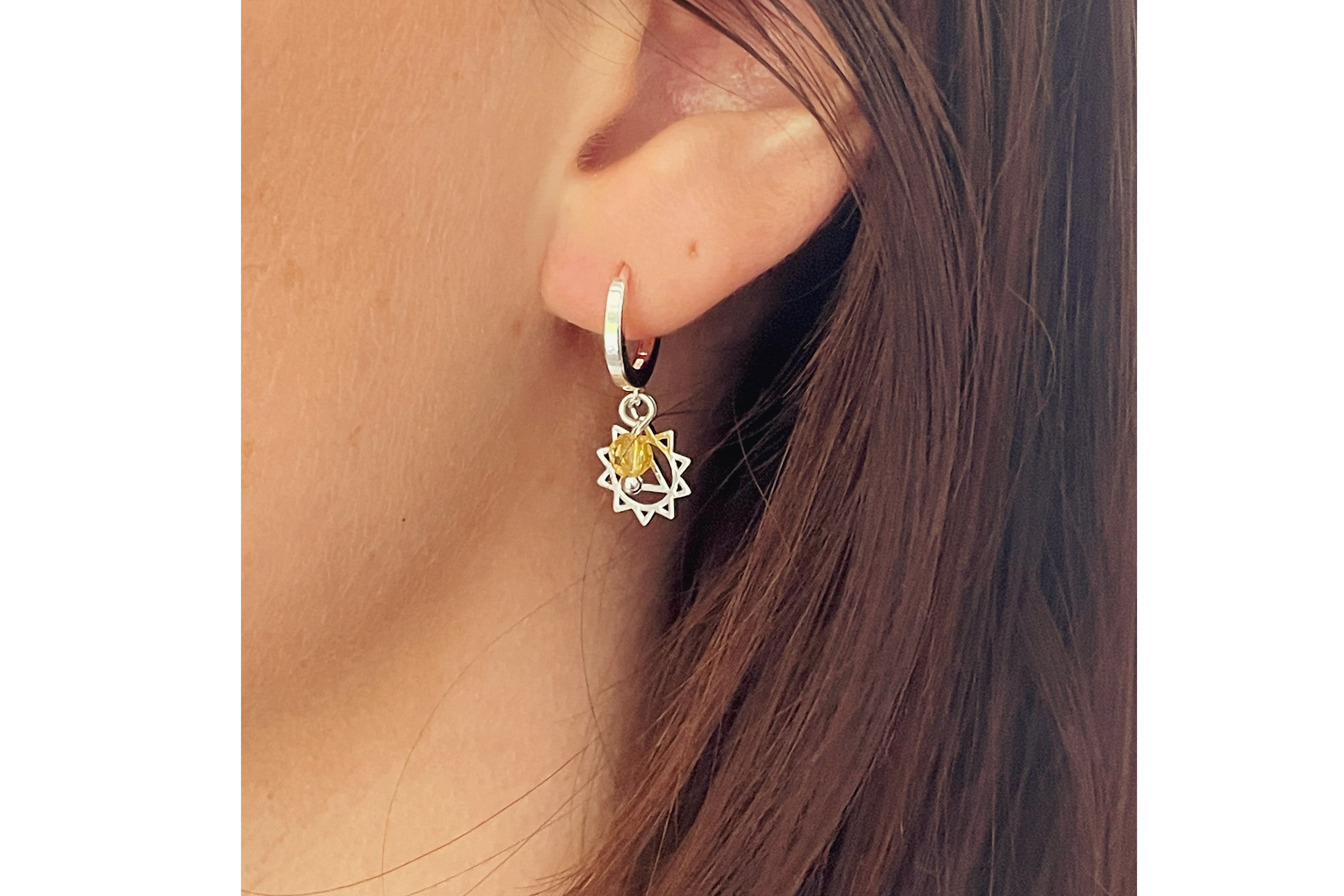 Solar Plexus Chakra Silver Hoop Earring