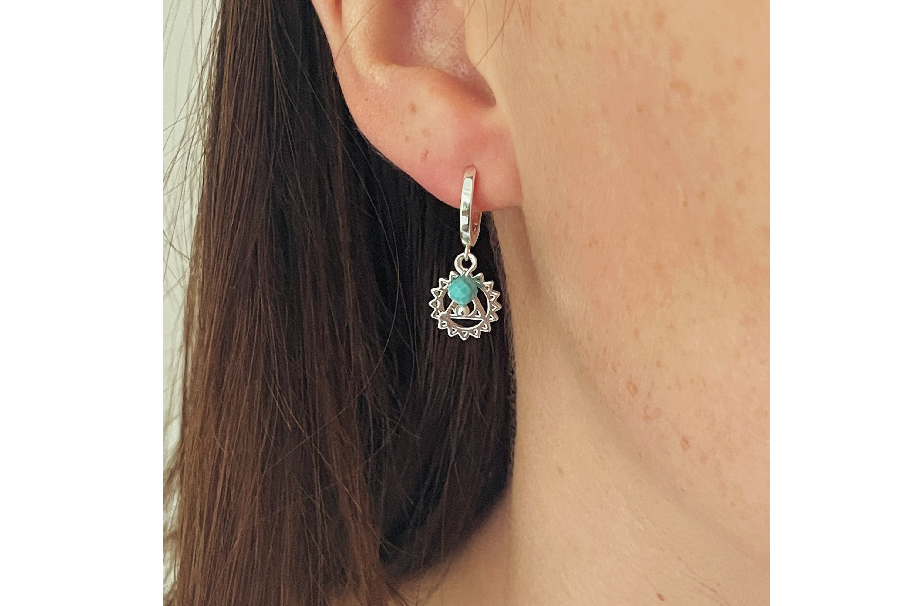 Throat Chakra Silver Hoop Earring