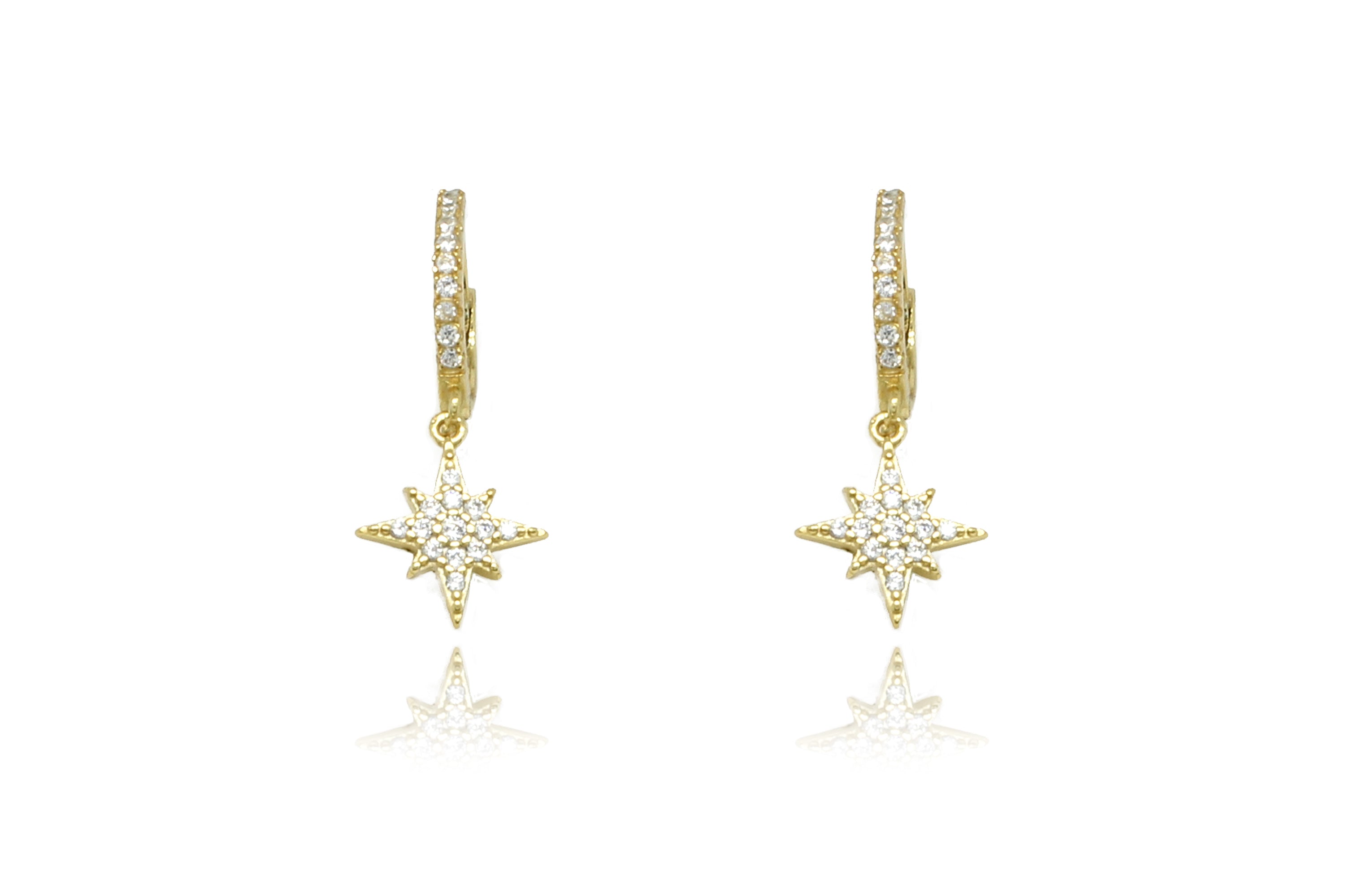 Cohan Gold CZ Star Hoop Earrings