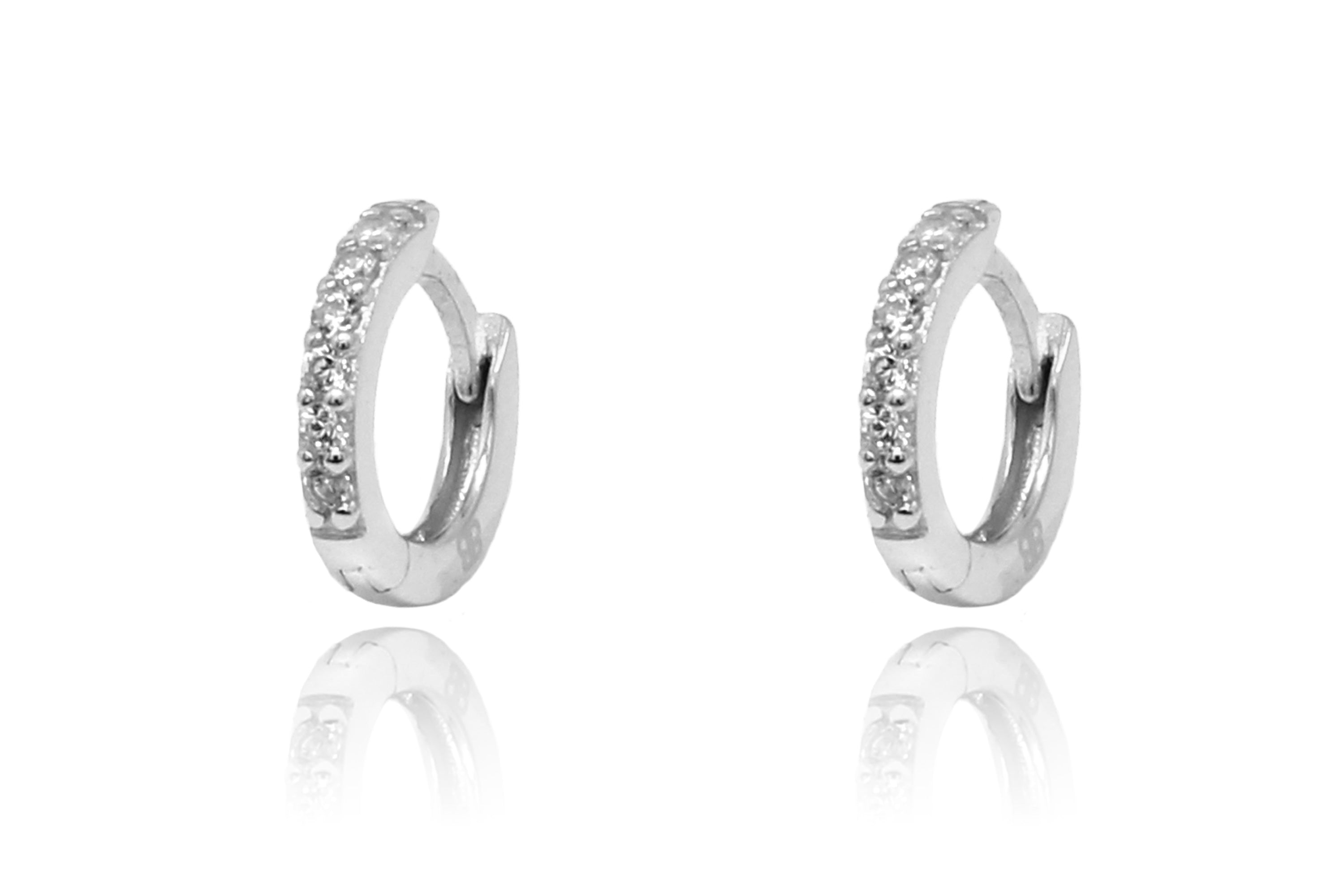 Dorval Silver CZ Hoop Huggie Earrings