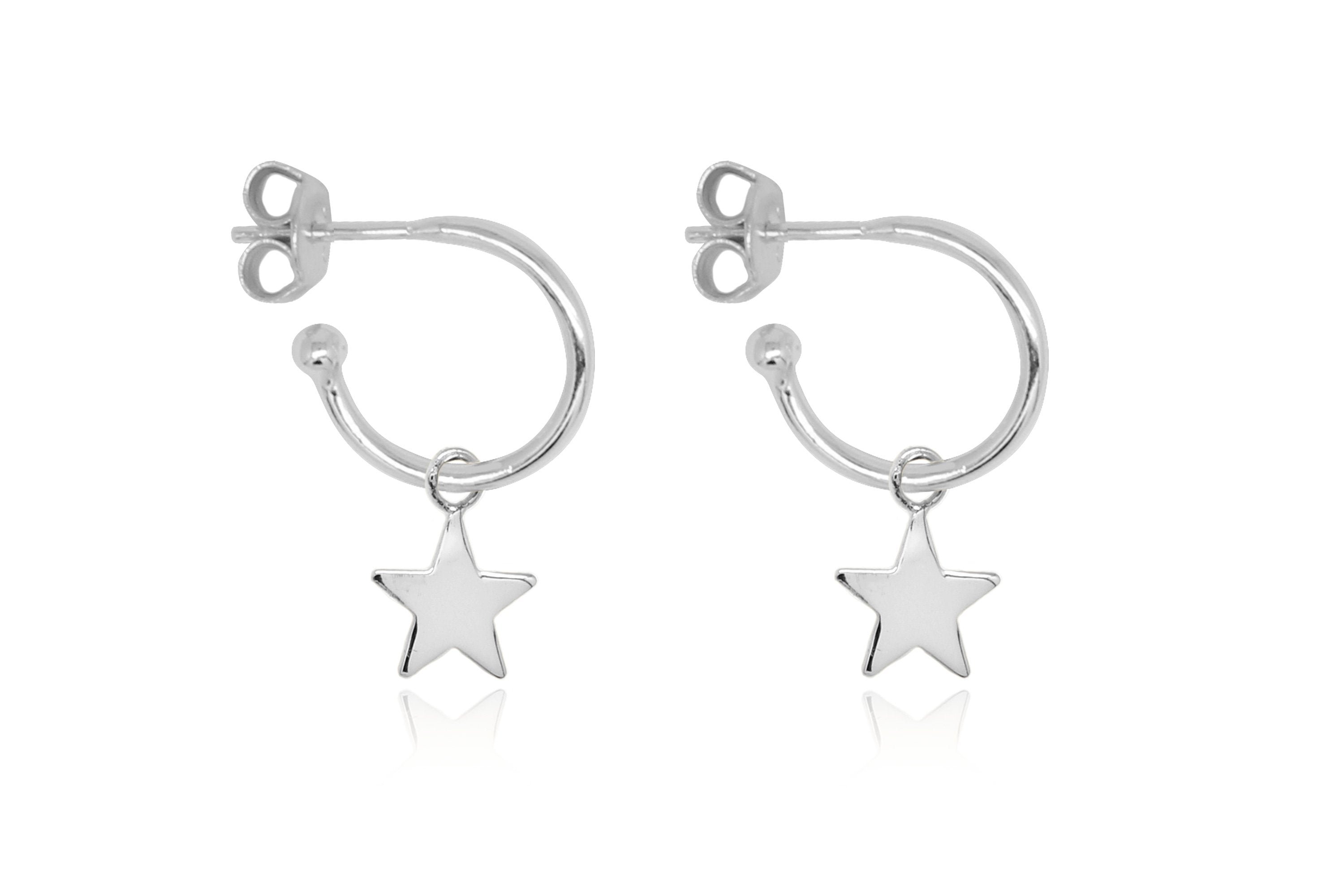 Dushku Silver Star Charm Hoop Earrings