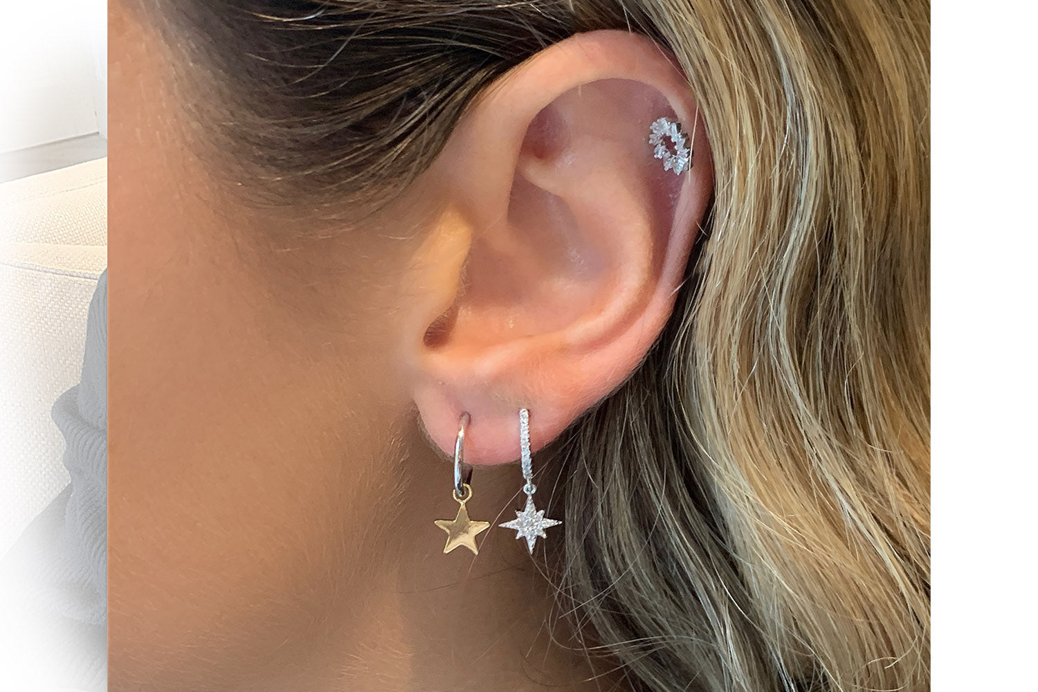 Dushku Silver Star Charm Hoop Earrings