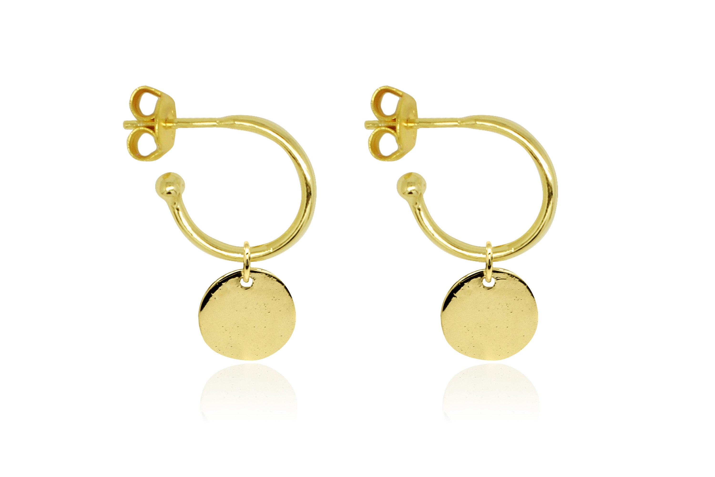 Garo Gold Disc Charm Hoop Earrings