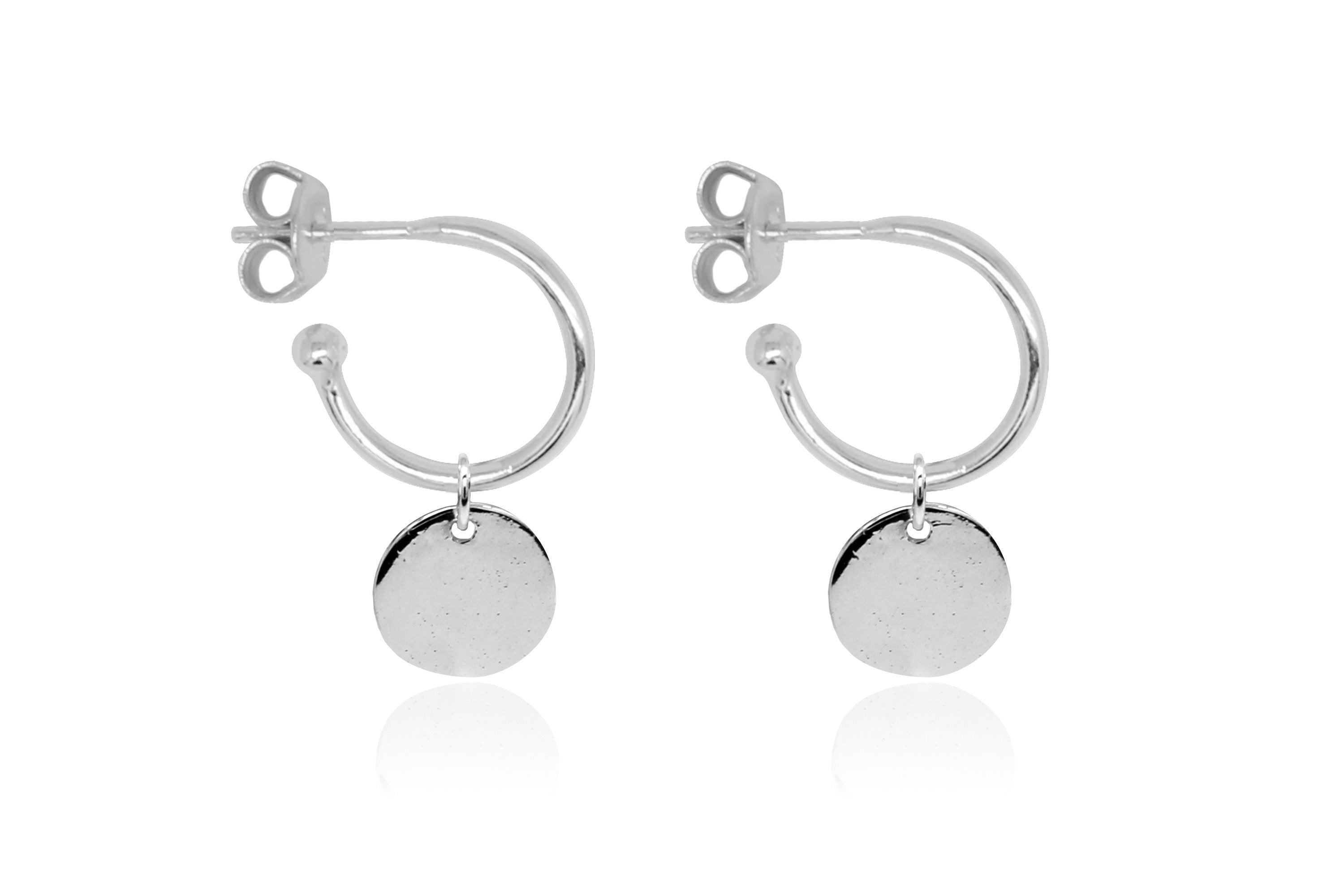 Garo Silver Disc Charm Hoop Earrings