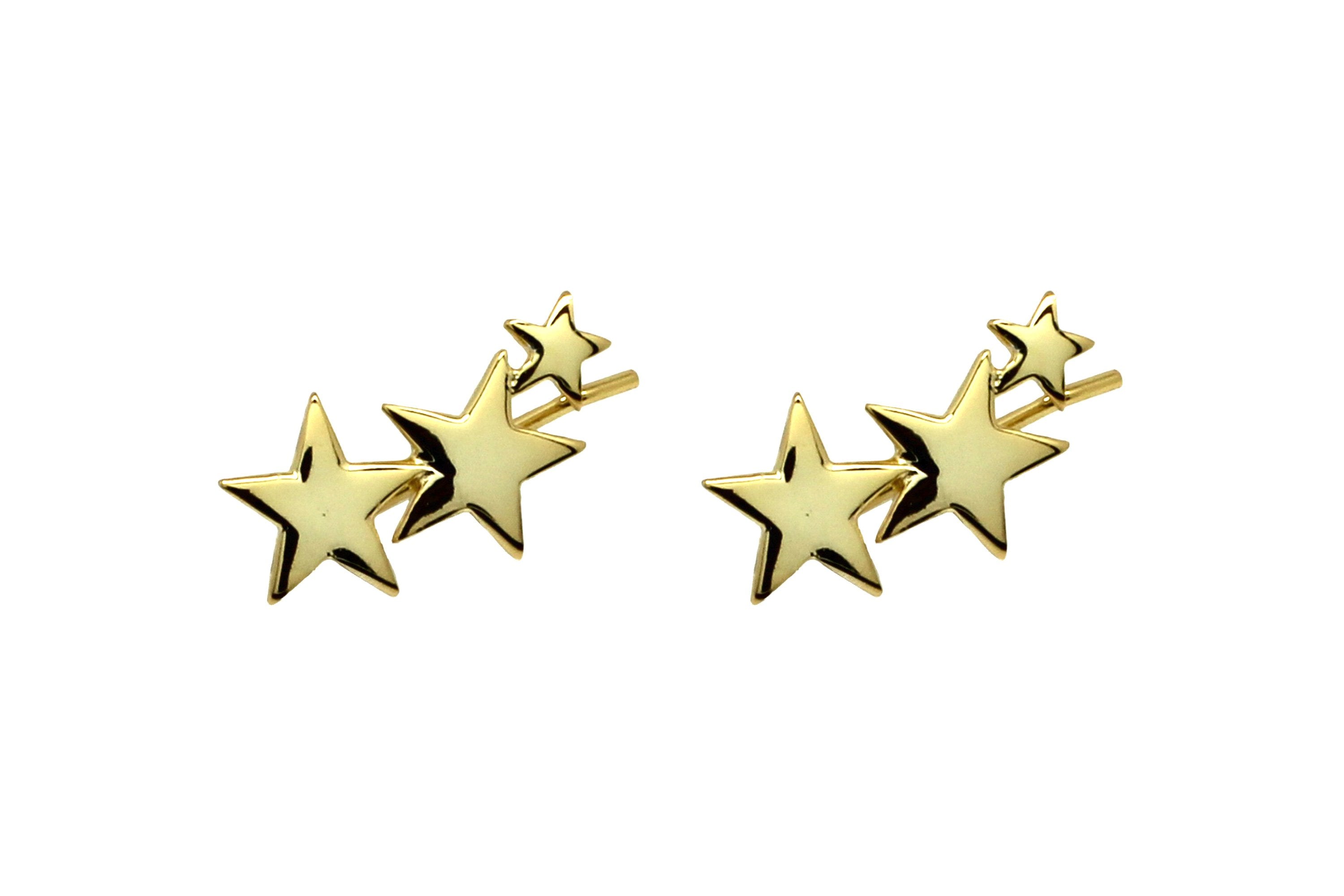 Saldana Gold 3 Star Pull-through Earrings