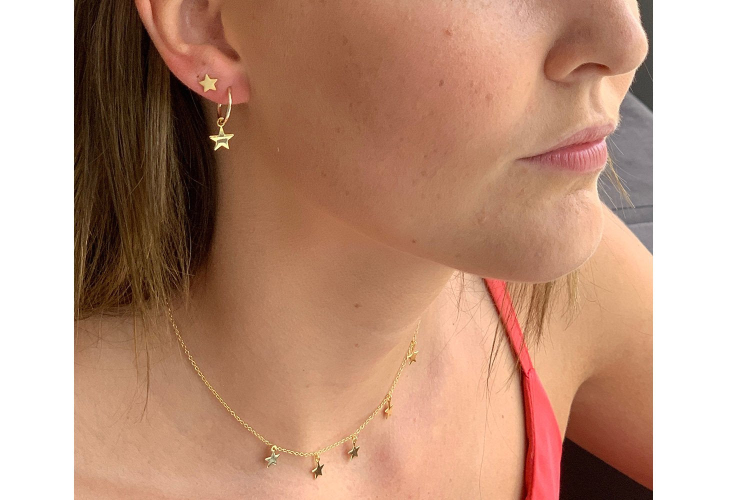 Dushku Gold Star Charm Hoop Earrings