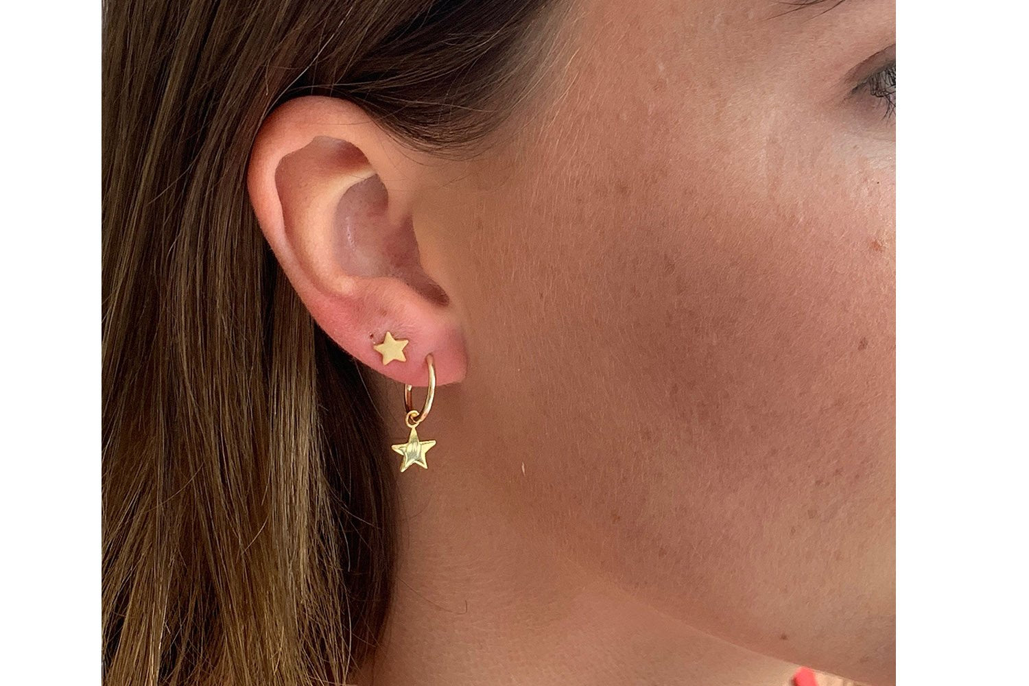 Dushku Gold Star Charm Hoop Earrings