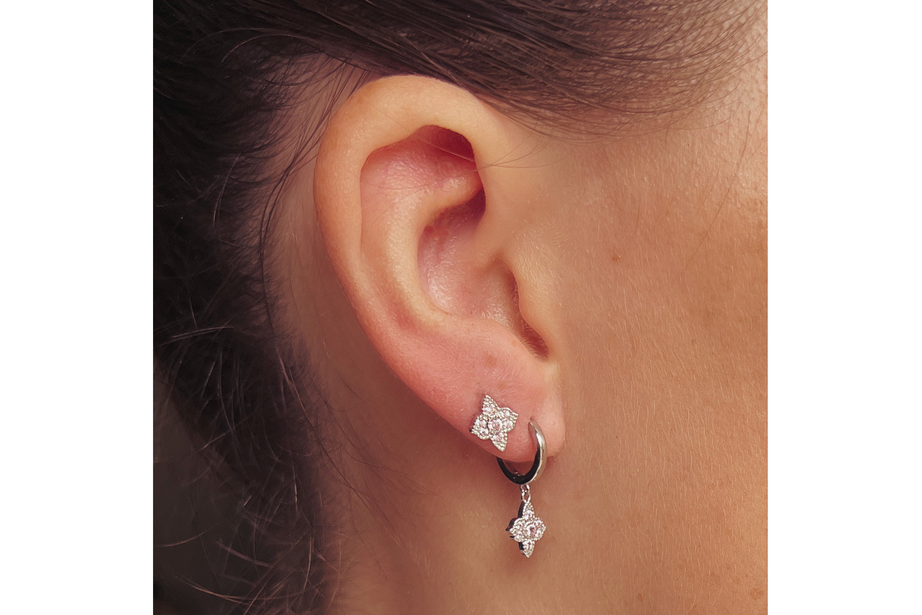 Theron Pink CZ Silver Hoop Earrings