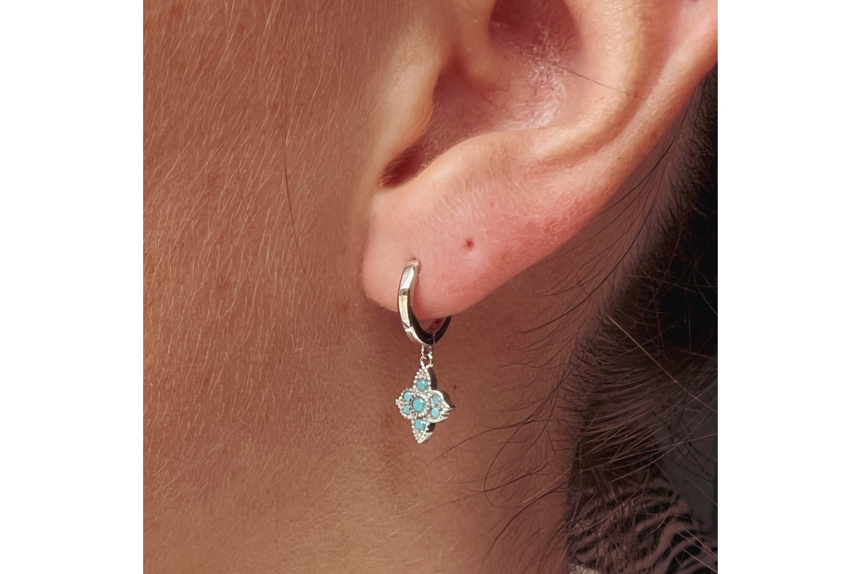 Theron Turquoise CZ Silver Hoop Earrings