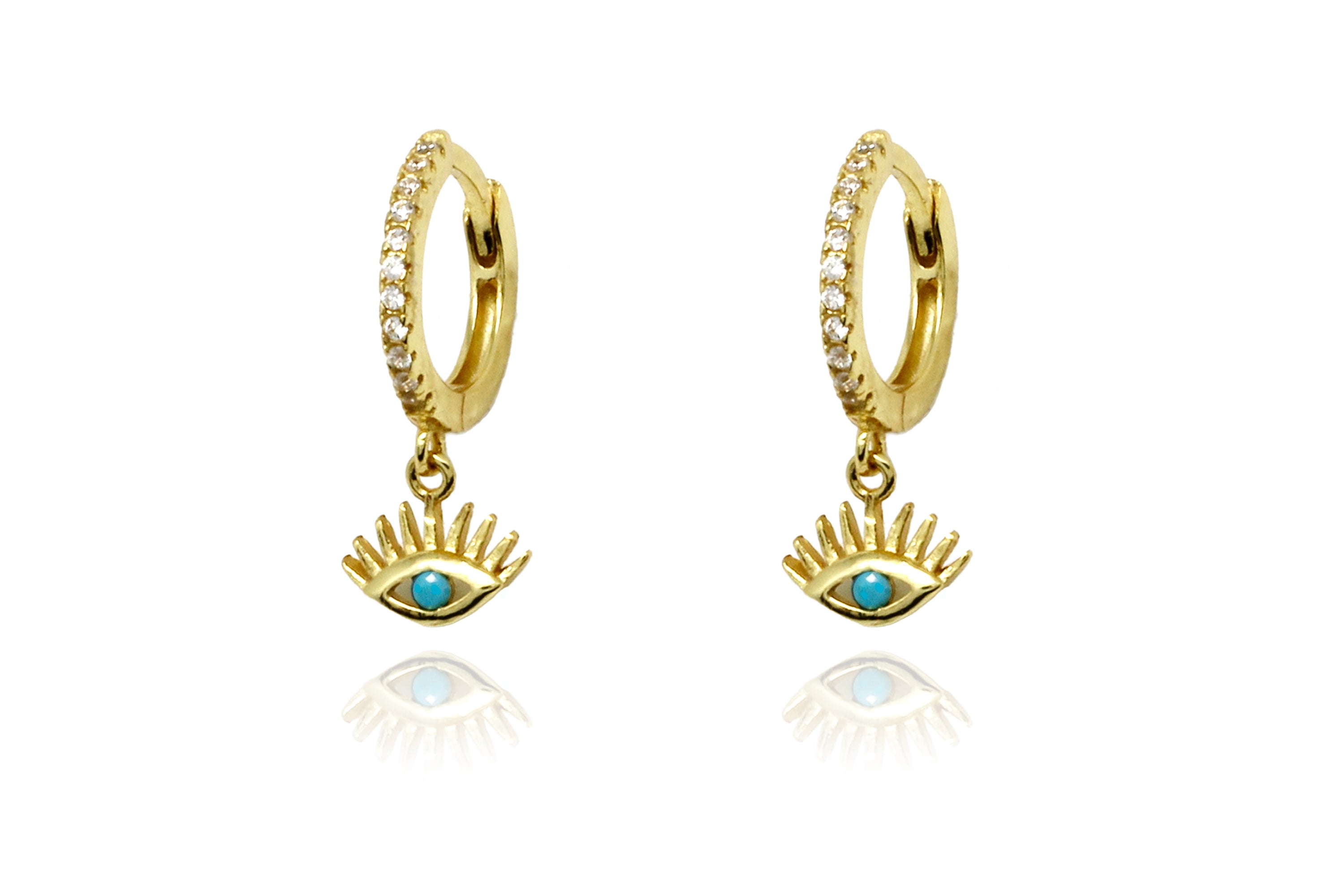 Effy Evil Eye Hoop Turqoise  CZ Gold