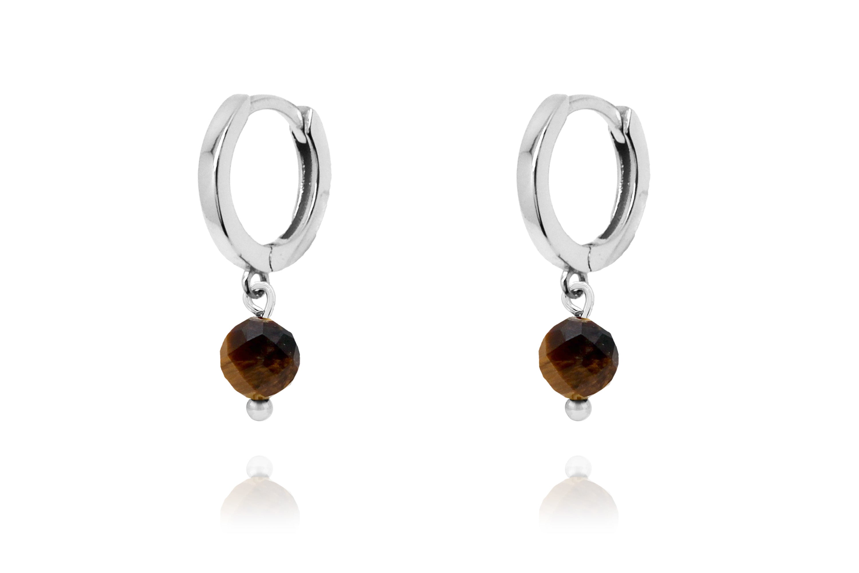 Enchant Tiger's Eye Silver Huggies