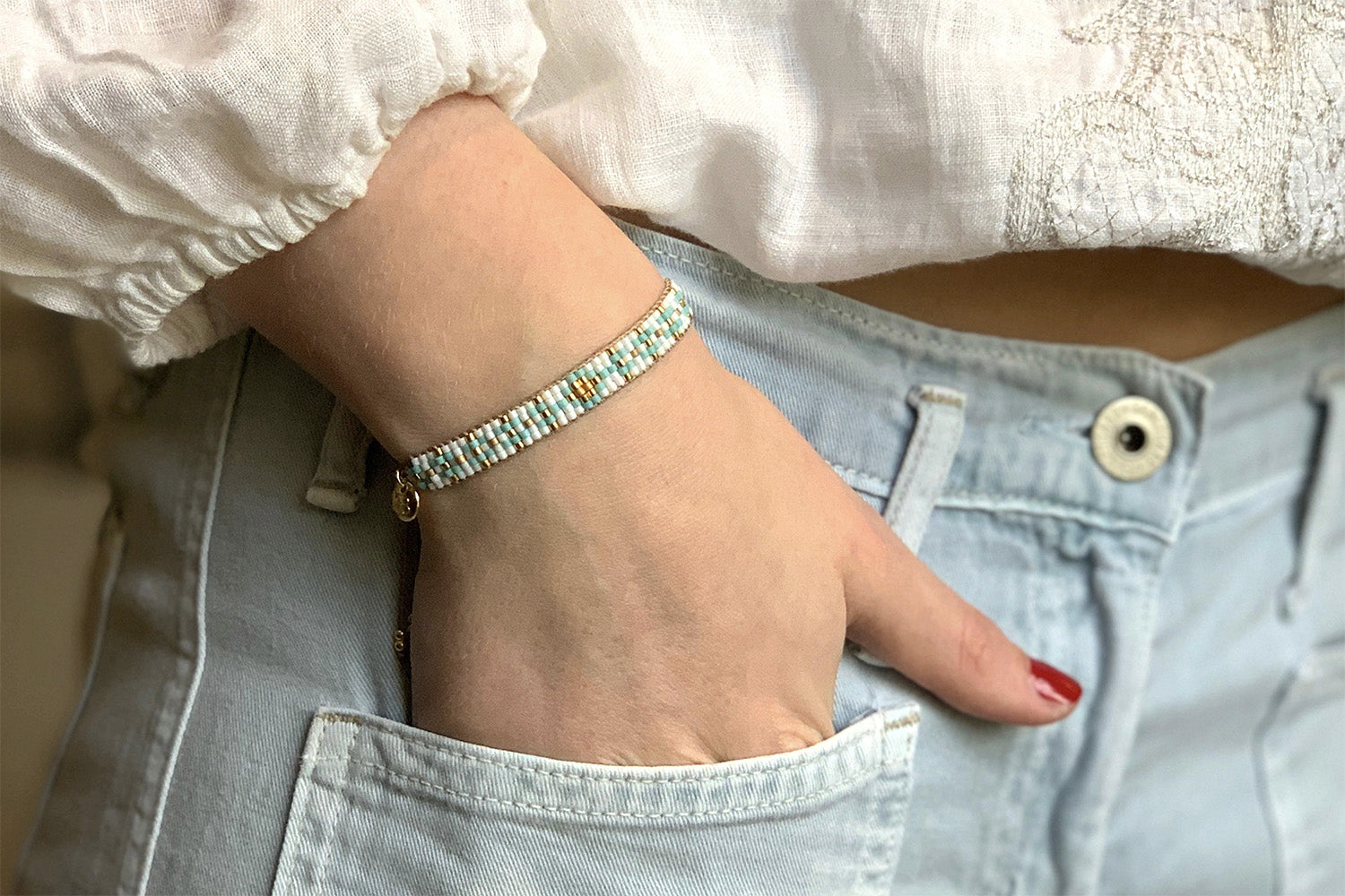 Matira White Beaded Friendship Bracelet