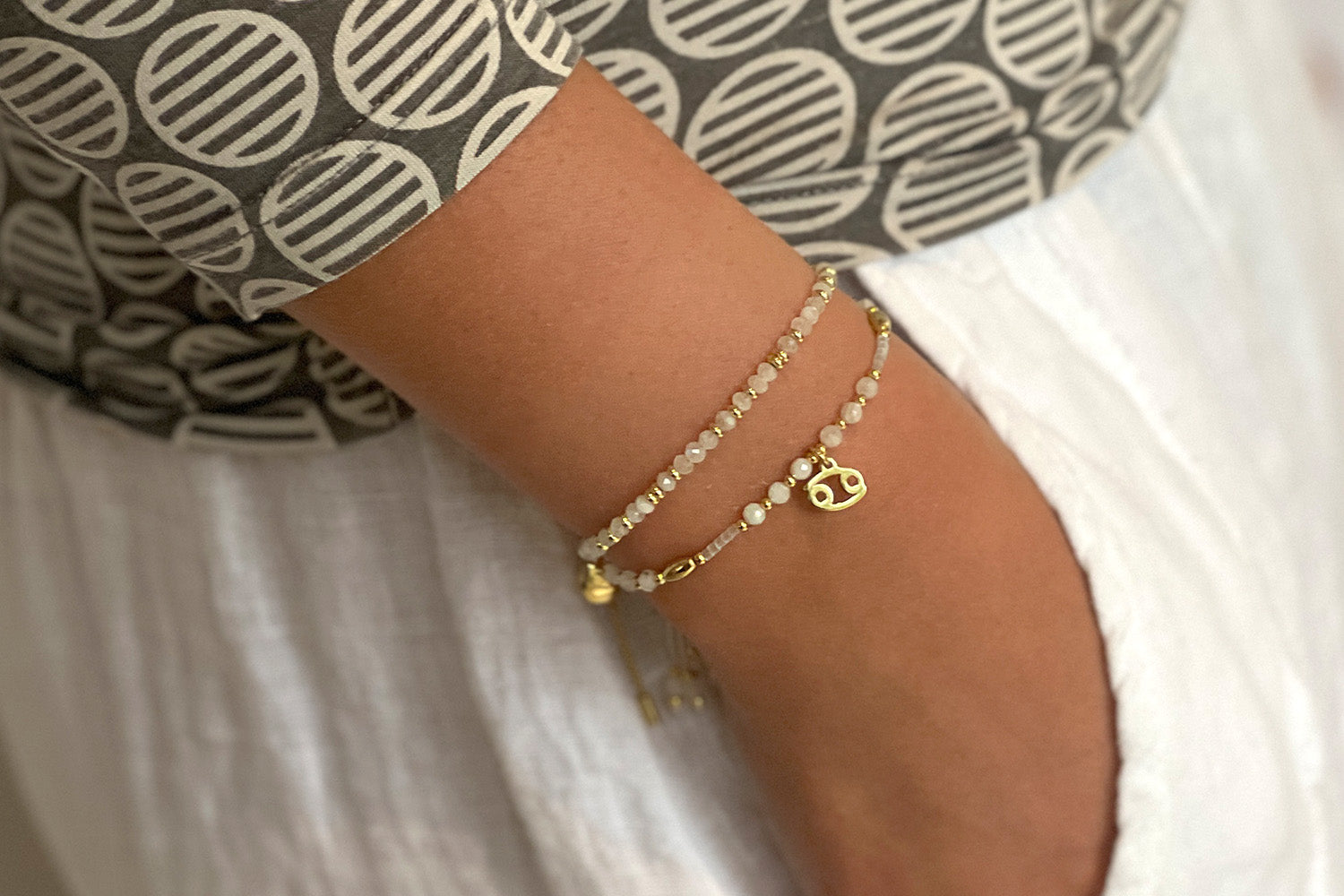 Cancer Zodiac Gemstone Gold Bracelet