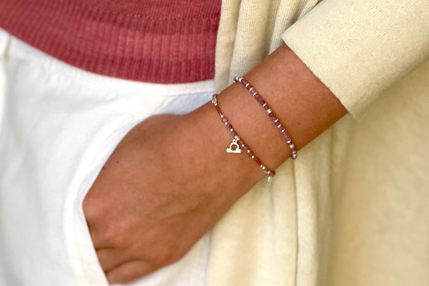 Libra Zodiac Gemstone Silver Bracelet