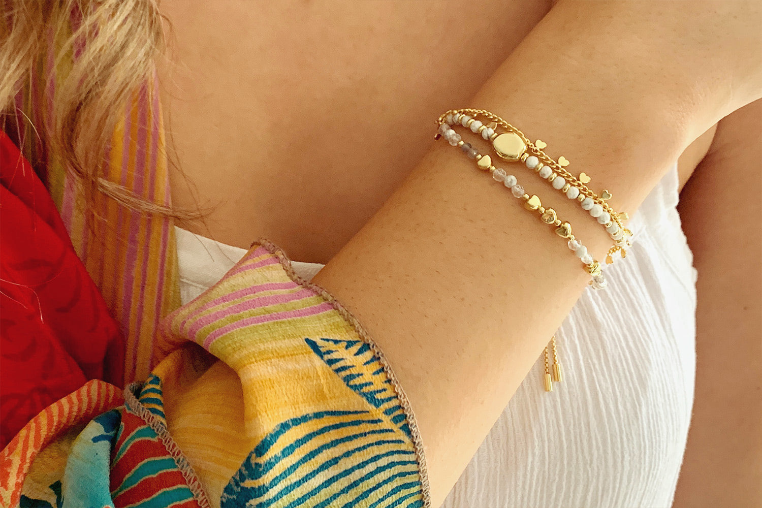 Kribi White & Gold Pebble Bracelet