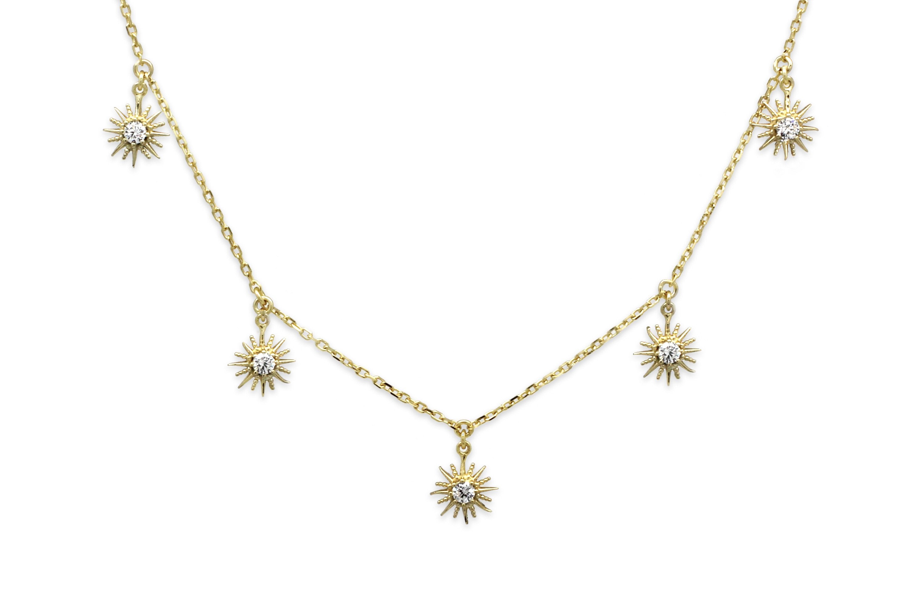 Calvados CZ Sunburst Charm Gold Necklace