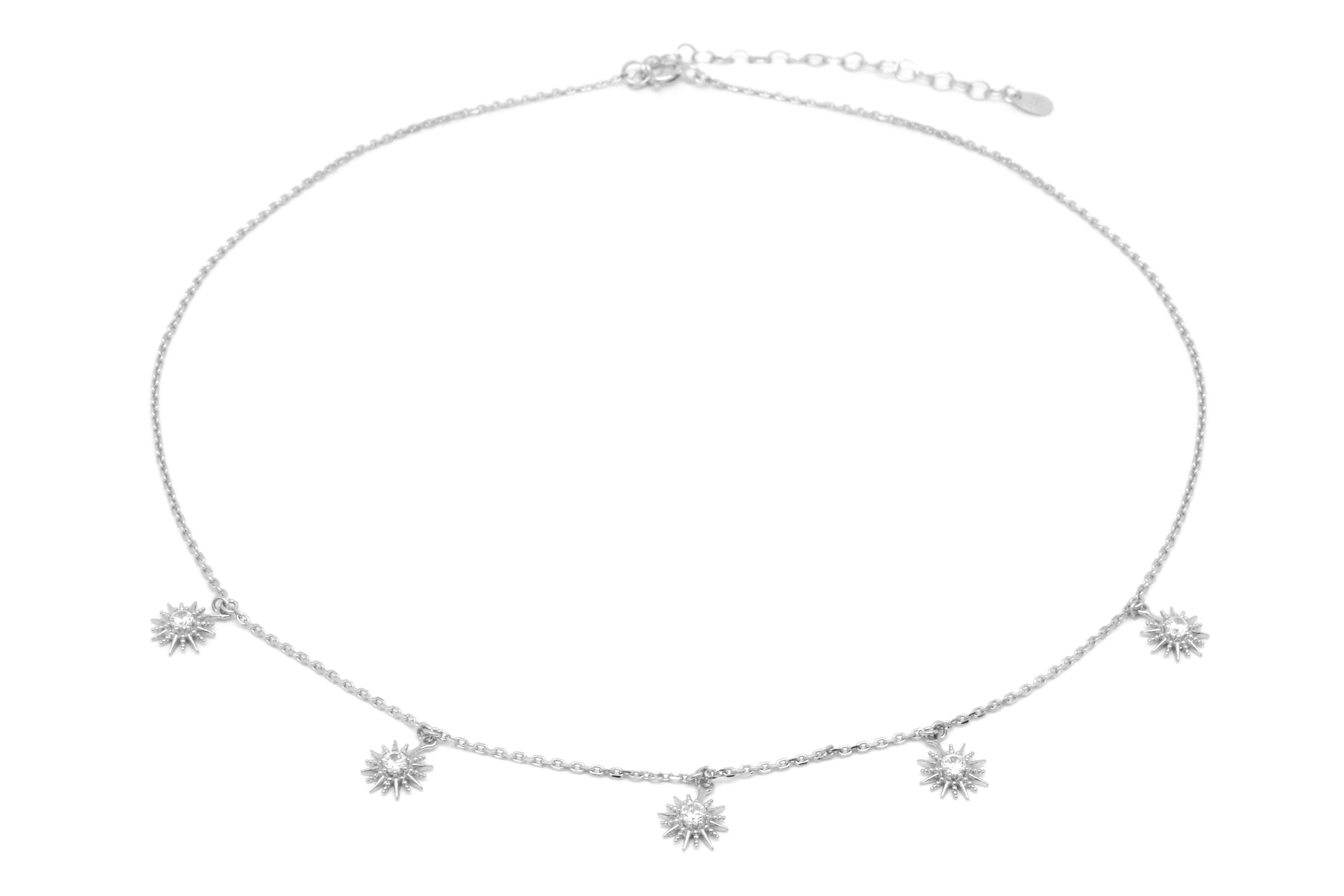 Calvados CZ Sunburst Charm Silver Necklace