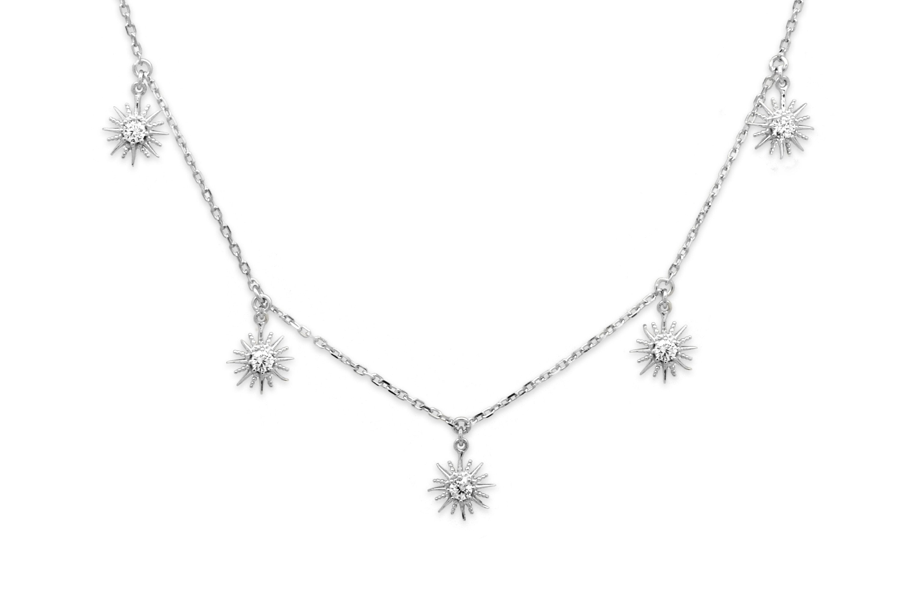 Calvados CZ Sunburst Charm Silver Necklace