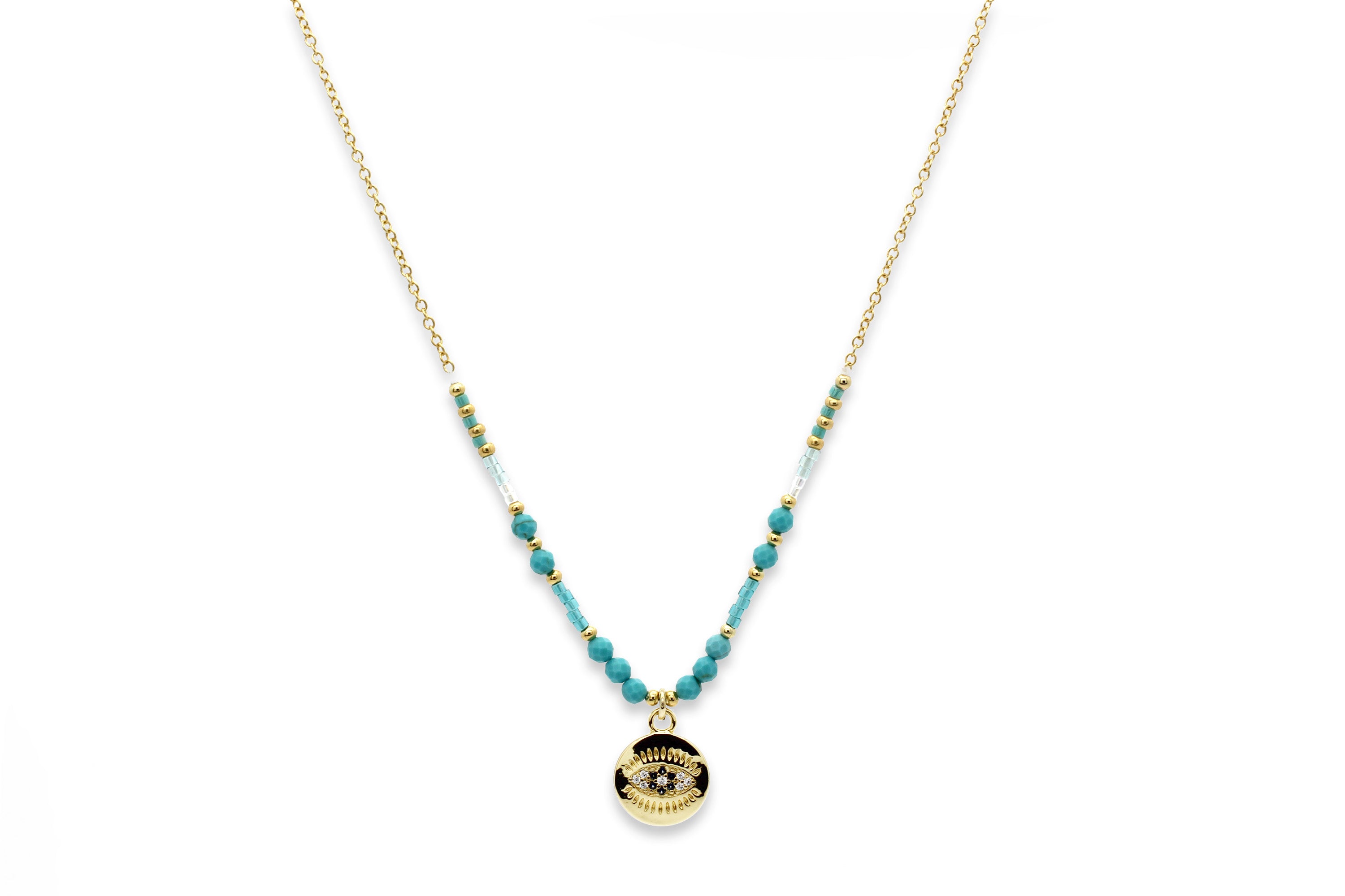 Fortuna Turquoise Gold Evil Eye Necklace