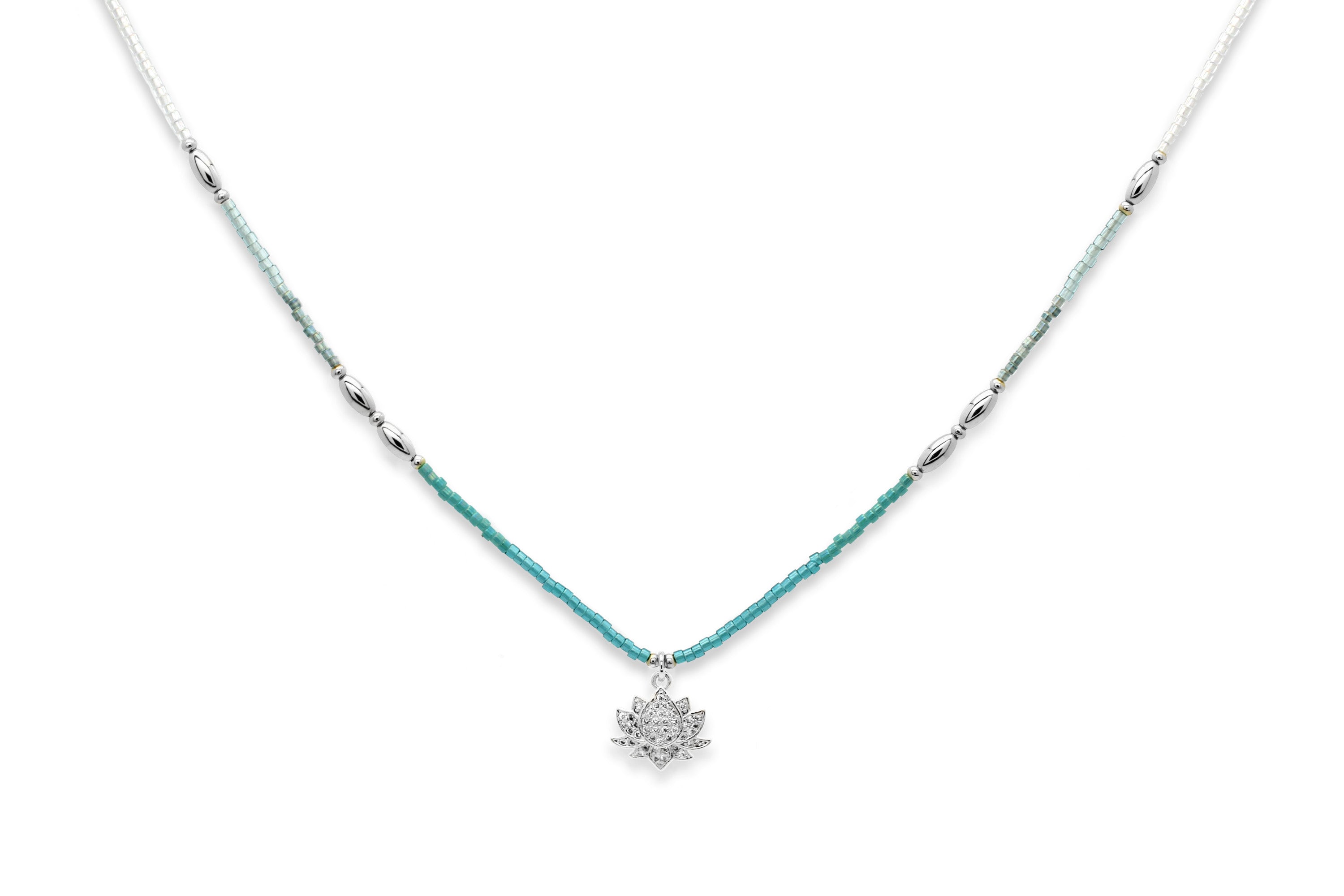 Gaea Lotus Flower Pendant Silver Necklace