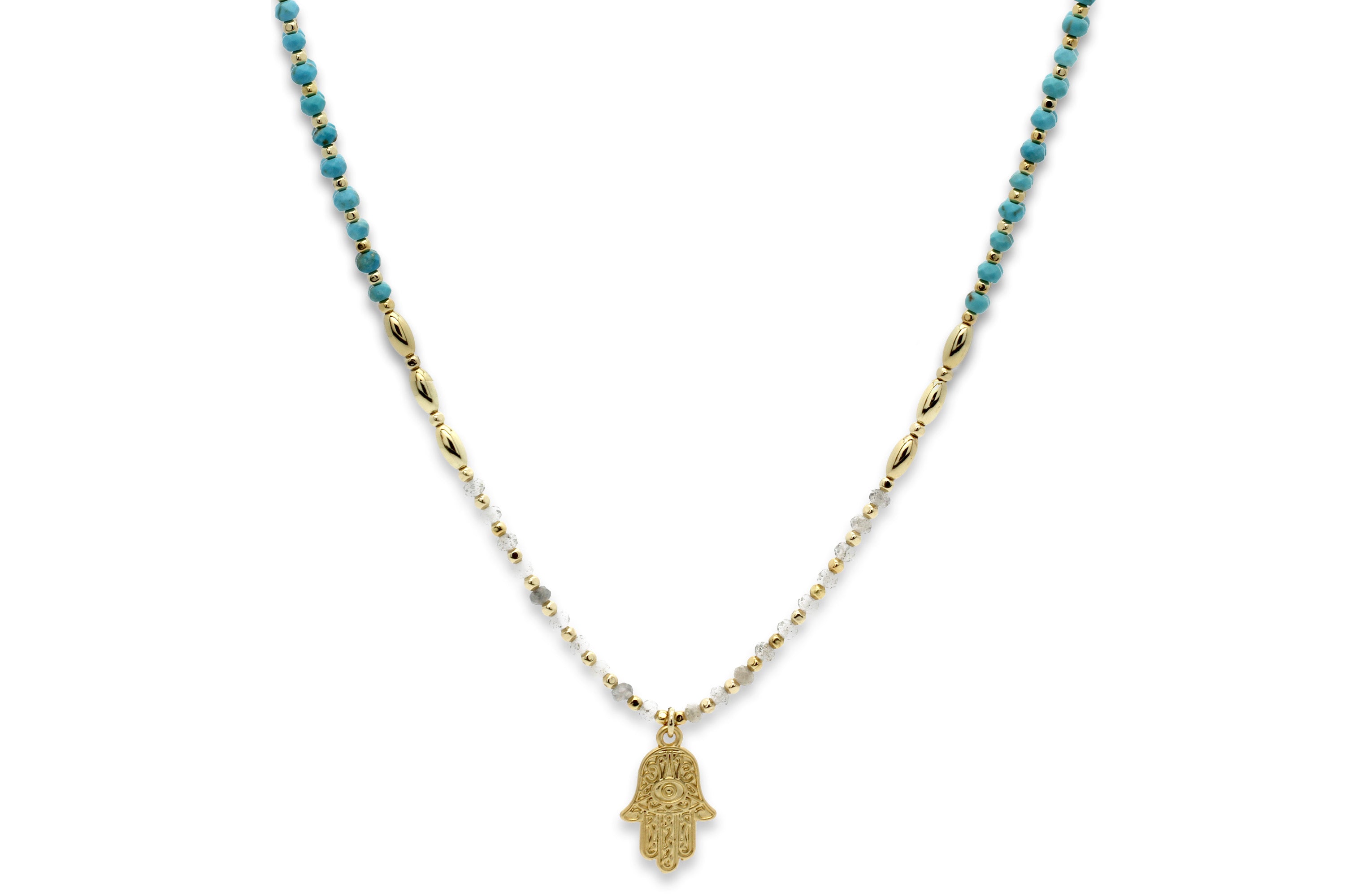 Lieu Turquoise Healing Hand Gold Necklace