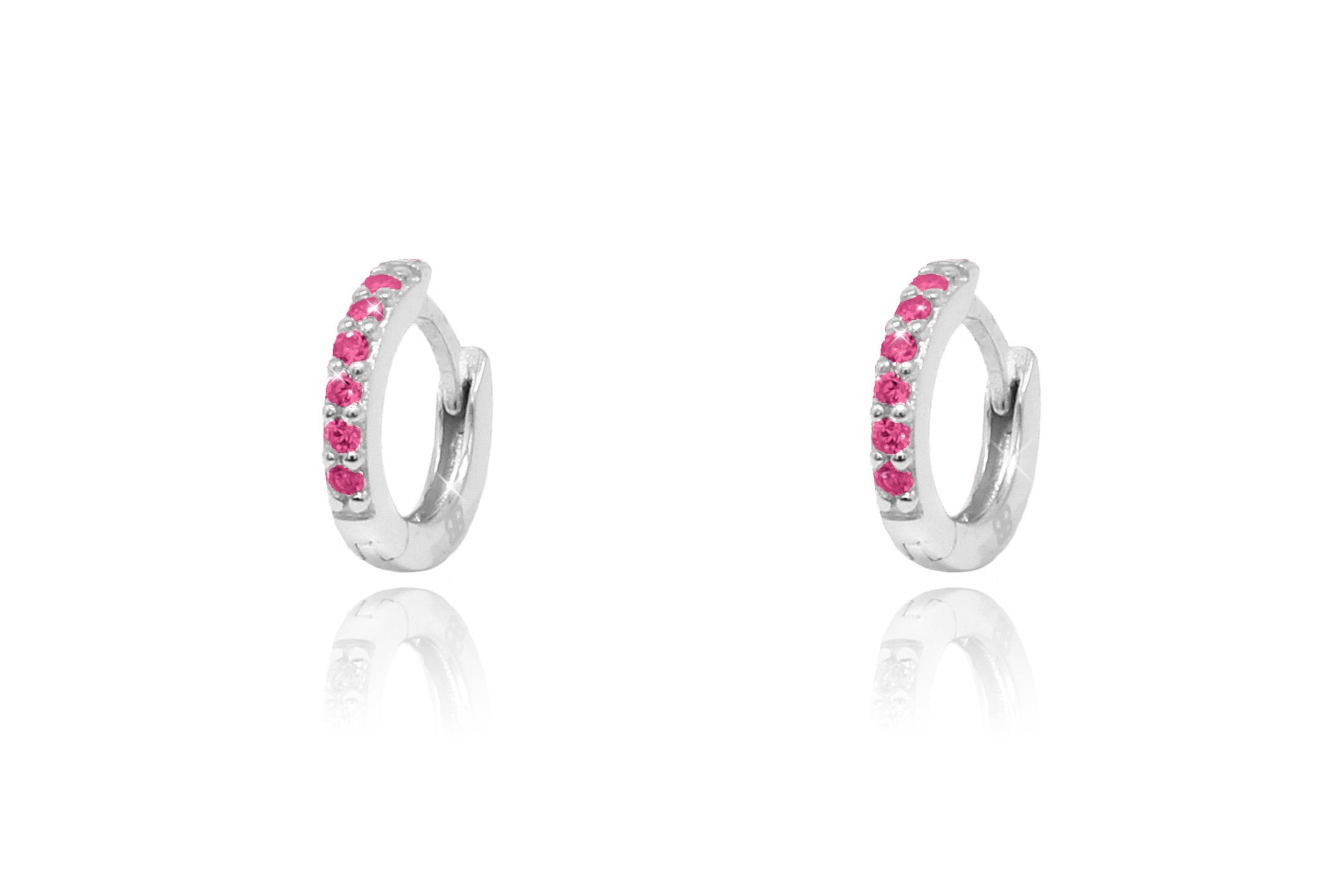 Reddy Ruby CZ Silver Huggies