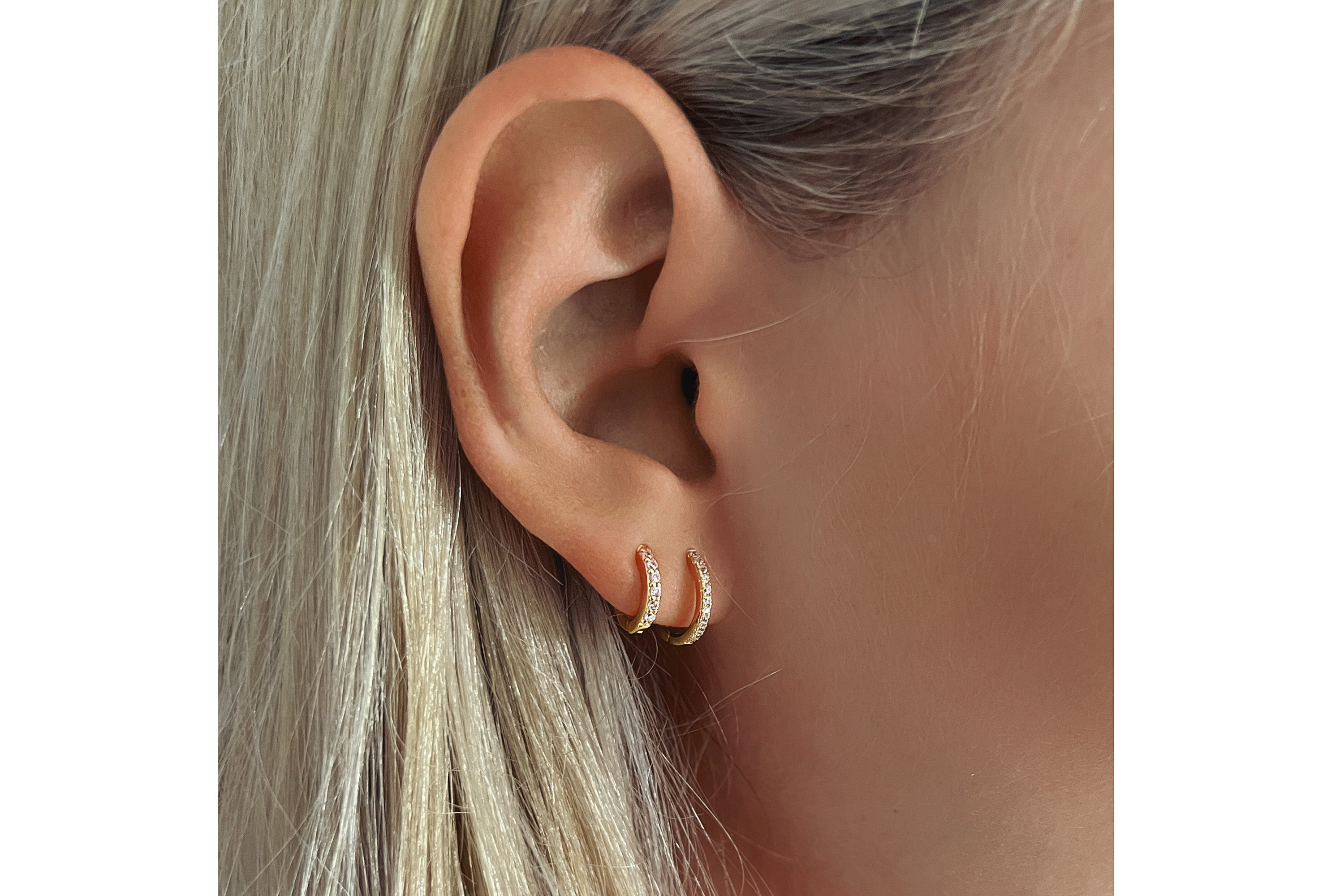 Dorval Rose Pink CZ Gold Hoop Huggies Earrings